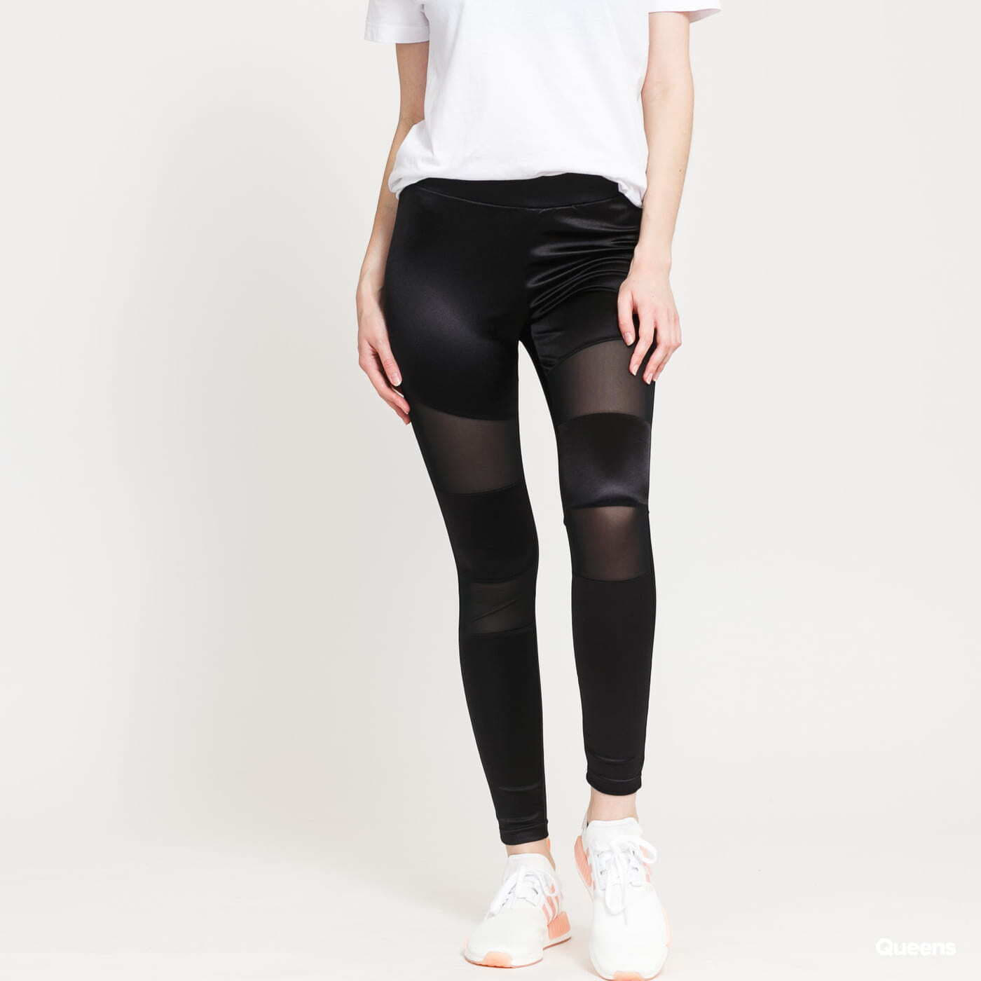 Legíny Urban Classics Ladies Shiny Tech Mesh Leggings Black