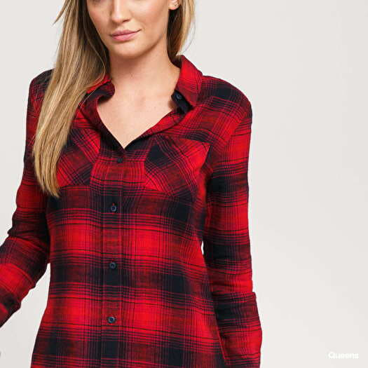 Dress Urban Classics Ladies Check Shirt Dress Red Black Queens