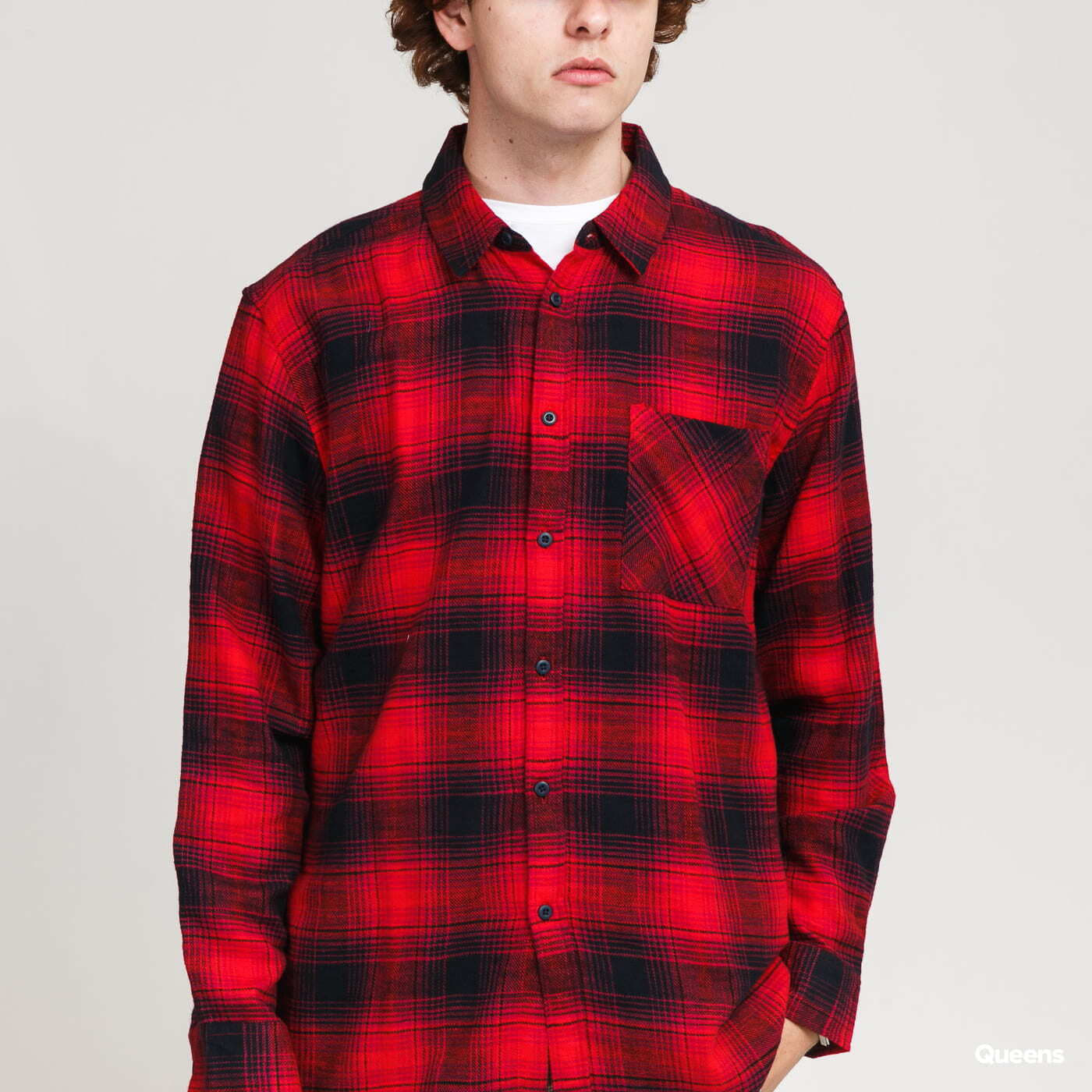 Košele Urban Classics Oversized Checked Grunde Shirt Red/ Black
