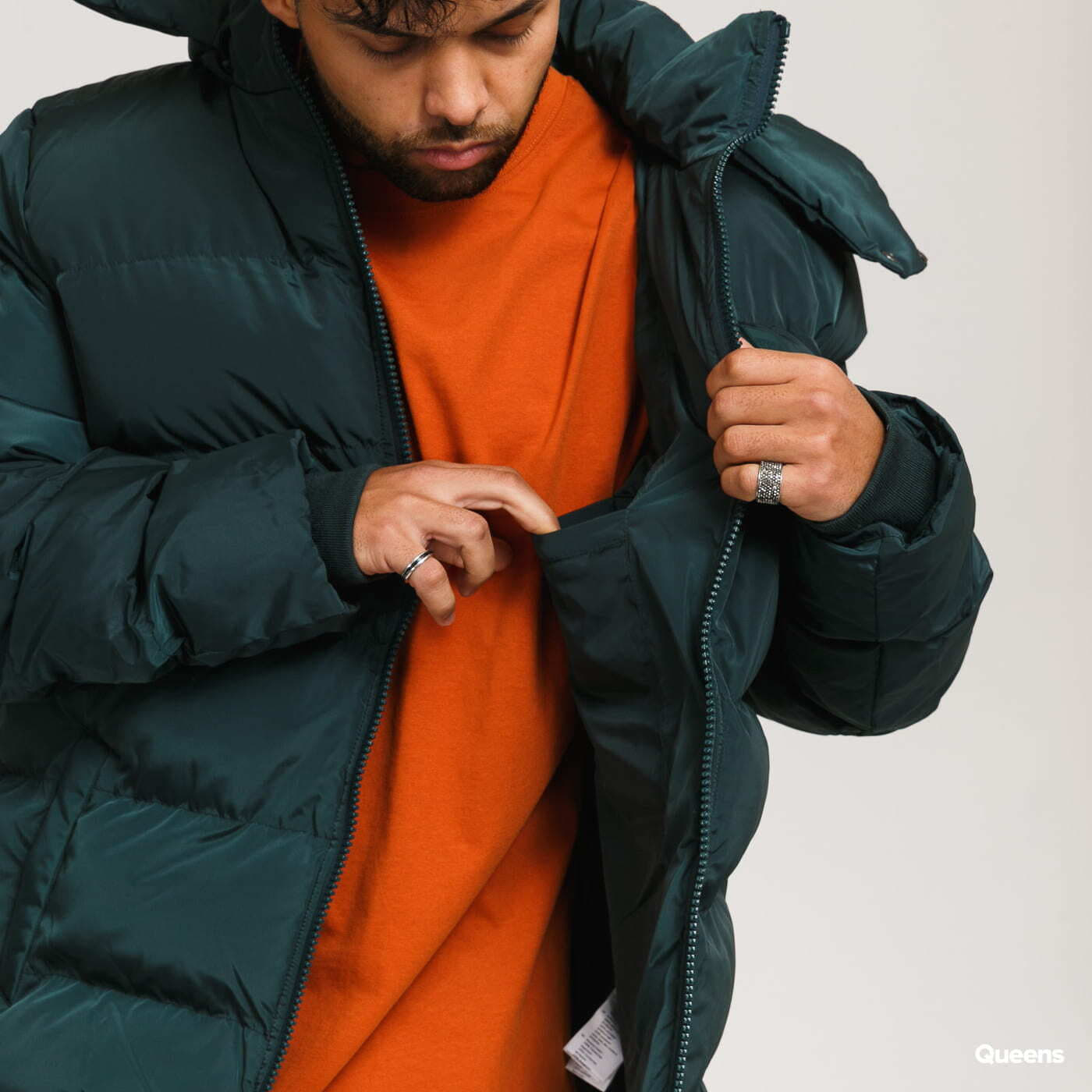 Urban Fashion Studio Men's Green Inflatable Leather Puffer Jacket