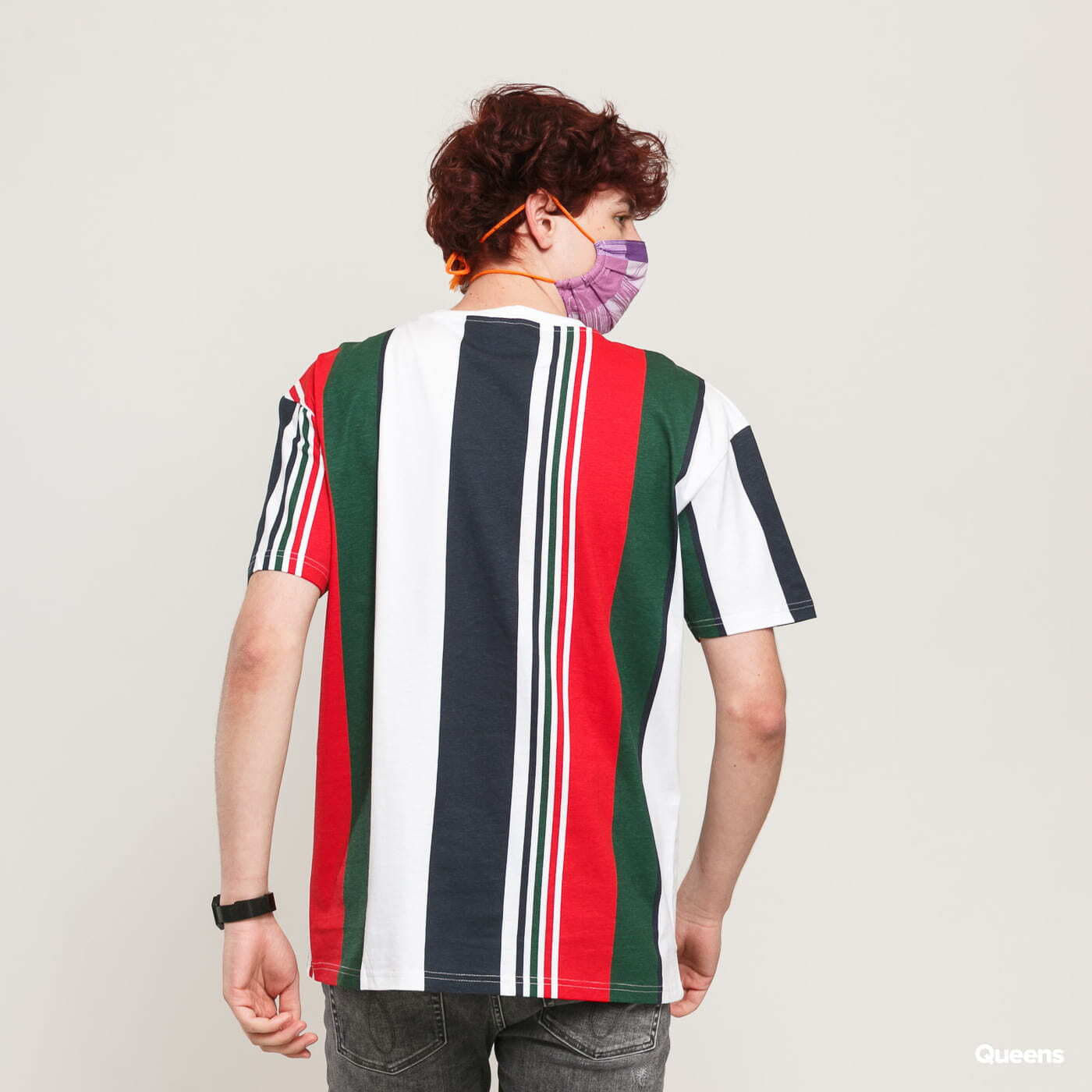 Tričká Urban Classics Heavy Oversized Big AOP Stripe Tee White/ Navy/ Red