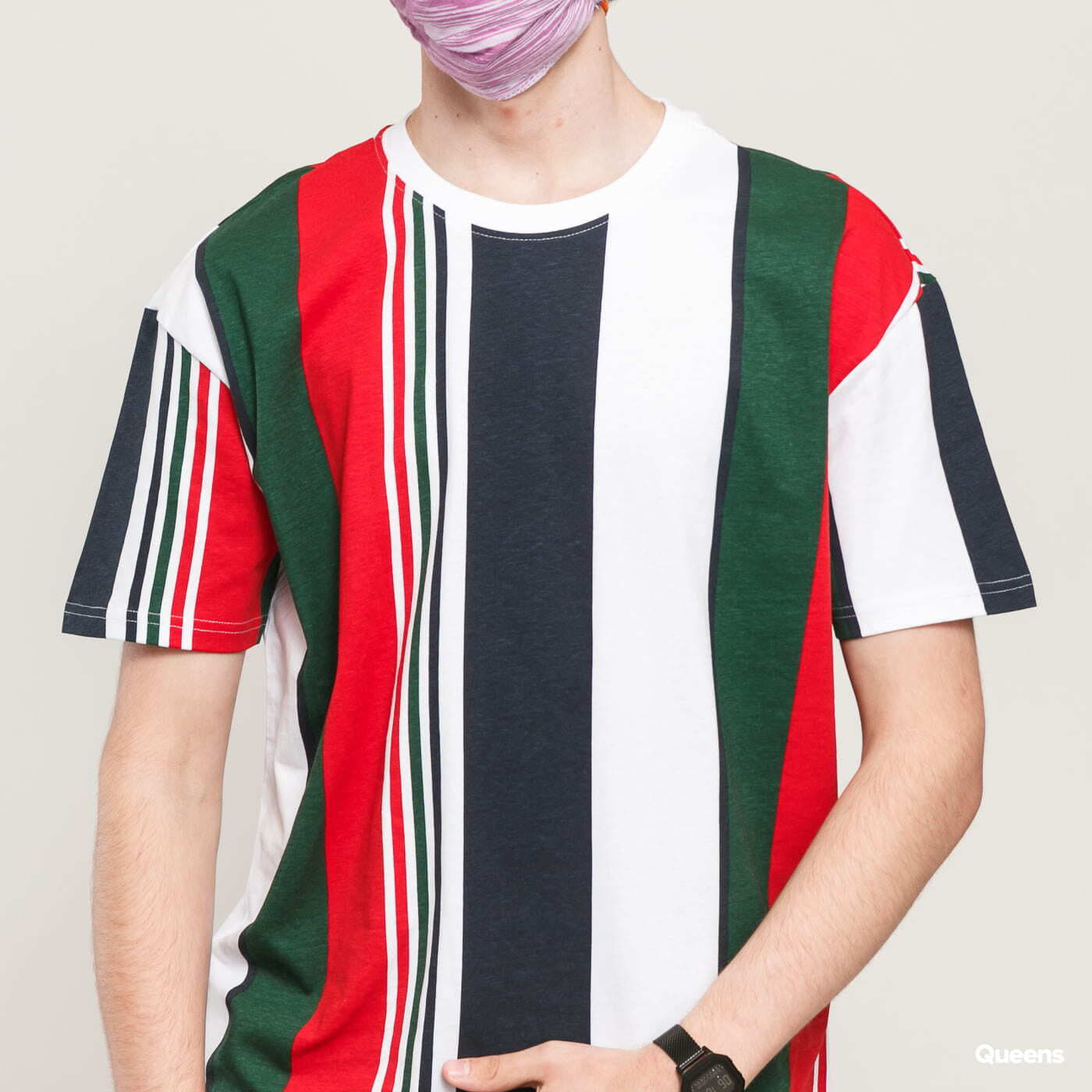Tričká Urban Classics Heavy Oversized Big AOP Stripe Tee White/ Navy/ Red