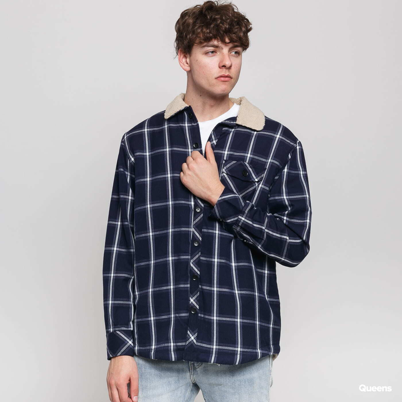 Μπουφάν Urban Classics Sherpa Lined Shirt Jacket Navy