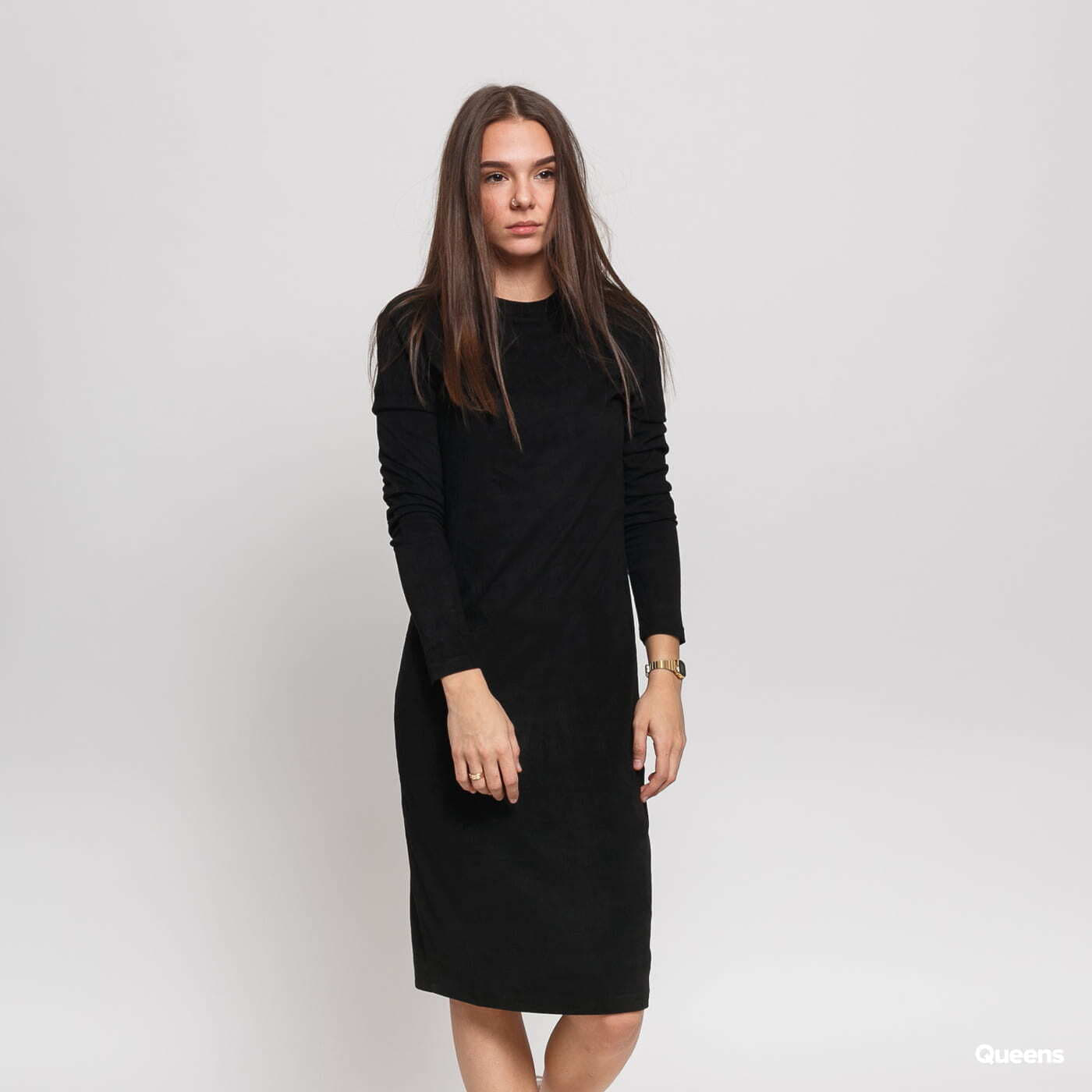 Dresses Urban Classics Ladies Peached Rib Dress LS Black