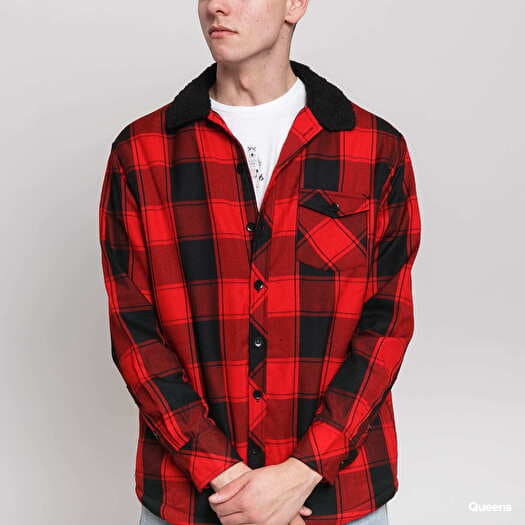 Jackets Urban Classics Sherpa Lined Shirt Jacket Red Black Queens