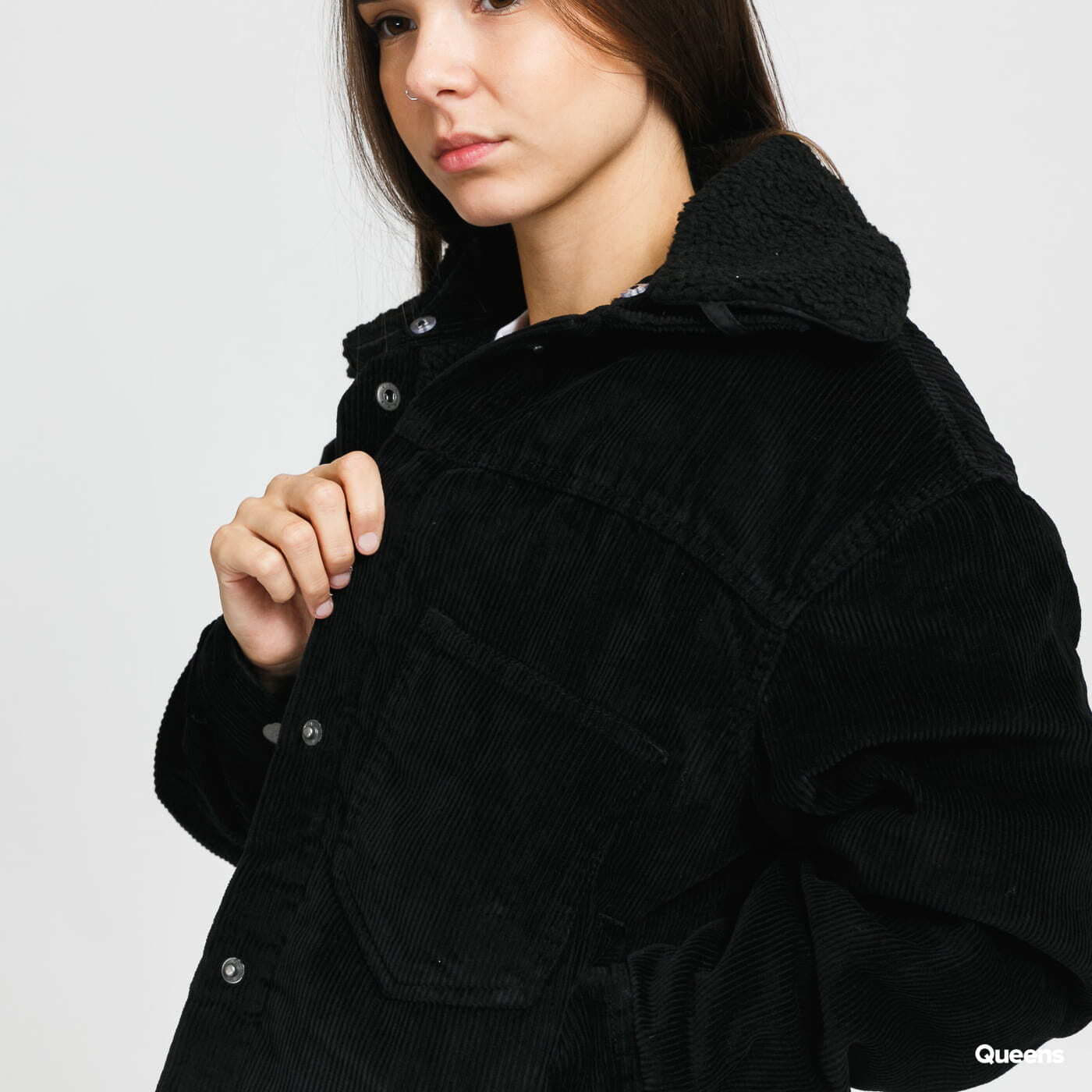 Kurtki Urban Classics Ladies Oversized Corduroy Sherpa Jacket Black