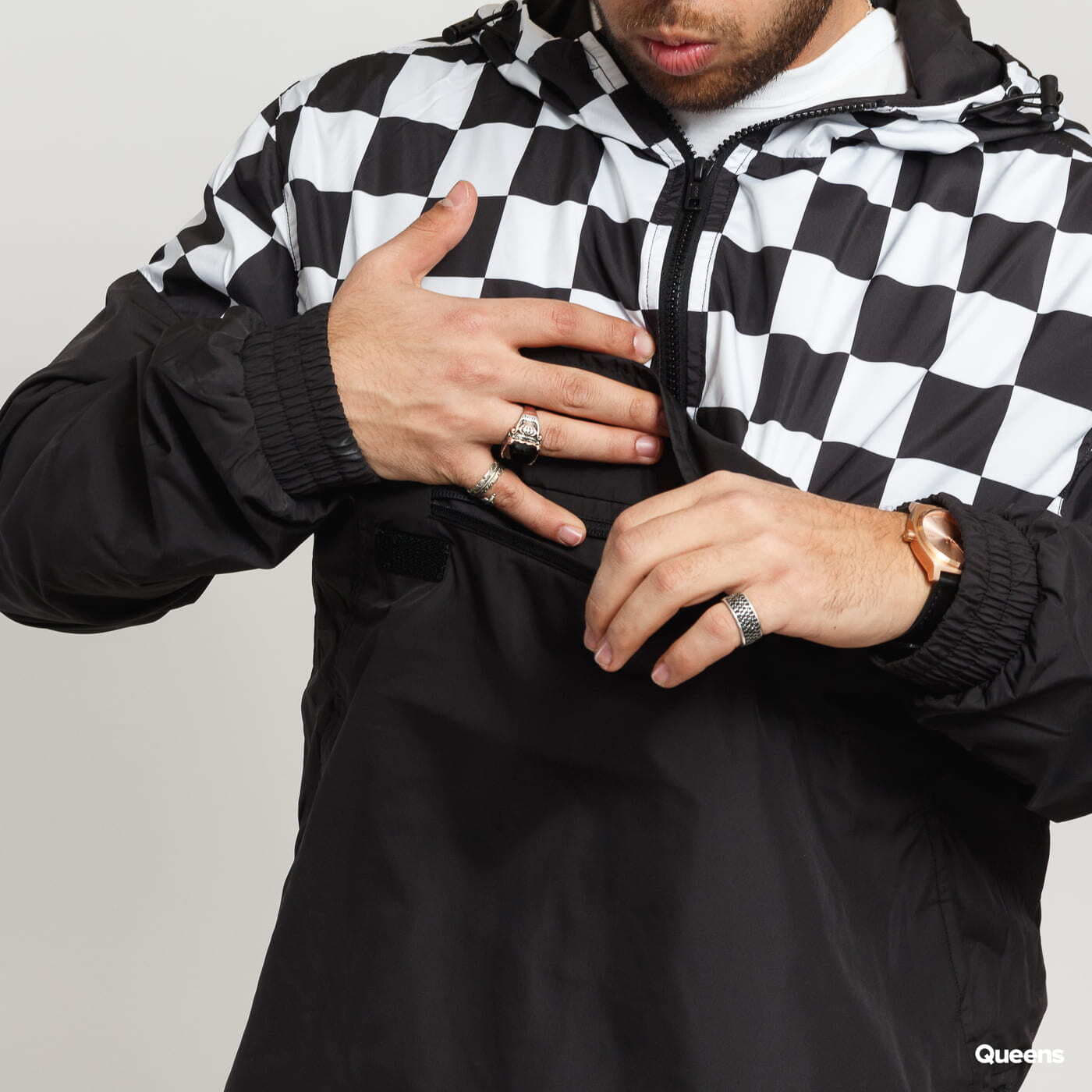 Windjacke Urban Classics Check Pull Over Jacket Black / White