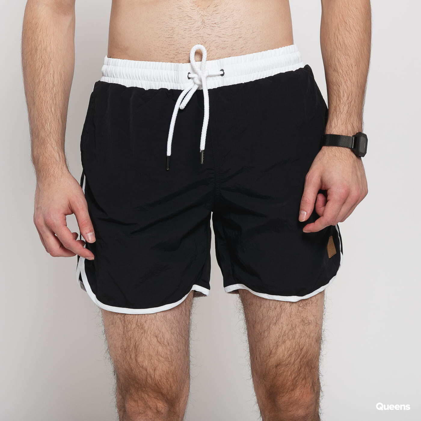 Plavky Urban Classics Retro Swimshorts Black/ White