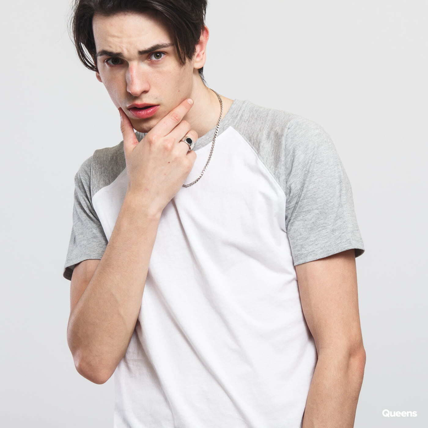Trička Urban Classics Raglan Contrast Tee White/ Melange Grey
