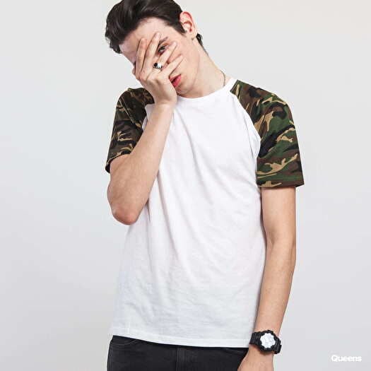 T-shirt Urban Classics Raglan Contrast Tee White/ Camo Green