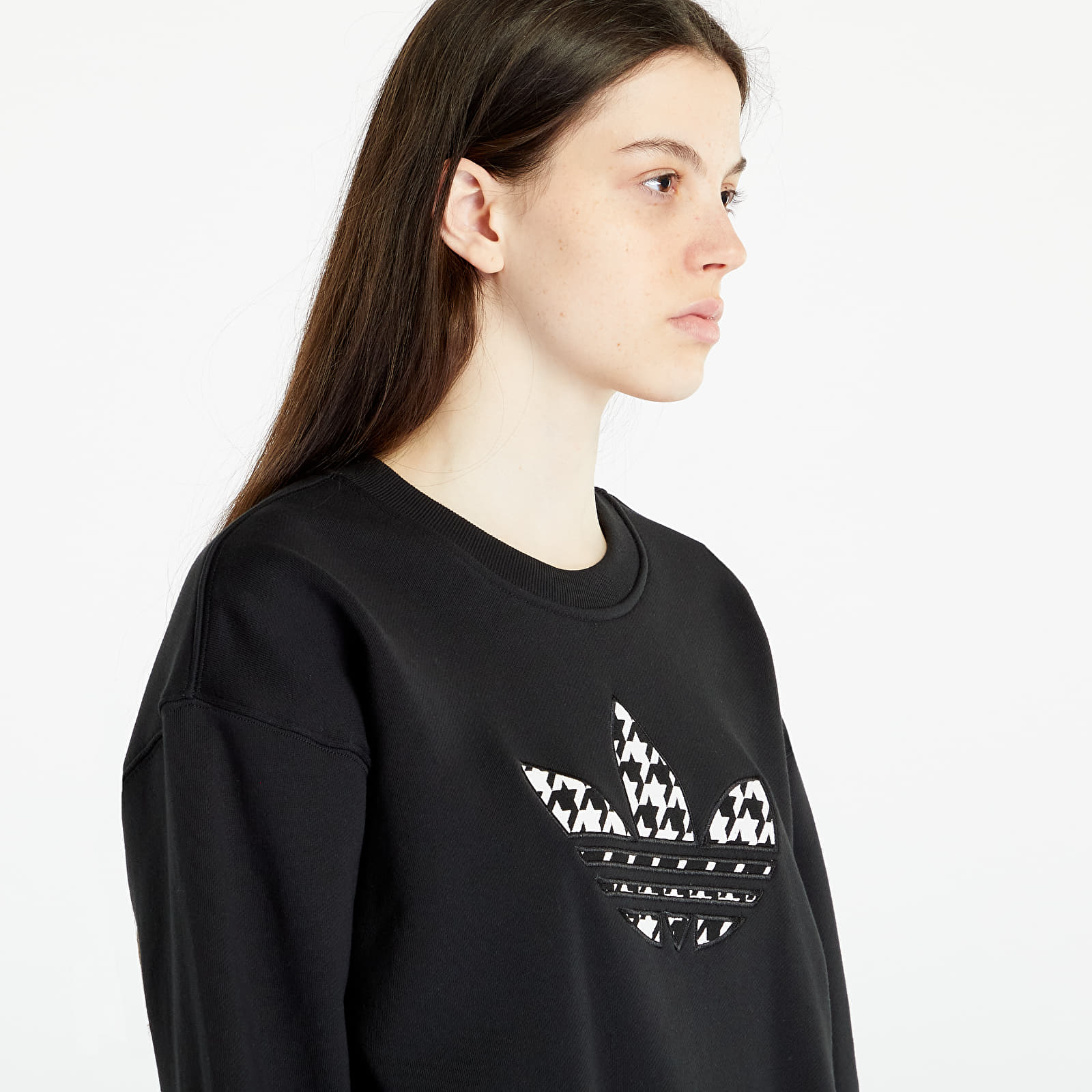 Mikiny adidas Originals Houndstooth Trefoil Infill Graphic Long Sleeve Sweatshirt Black
