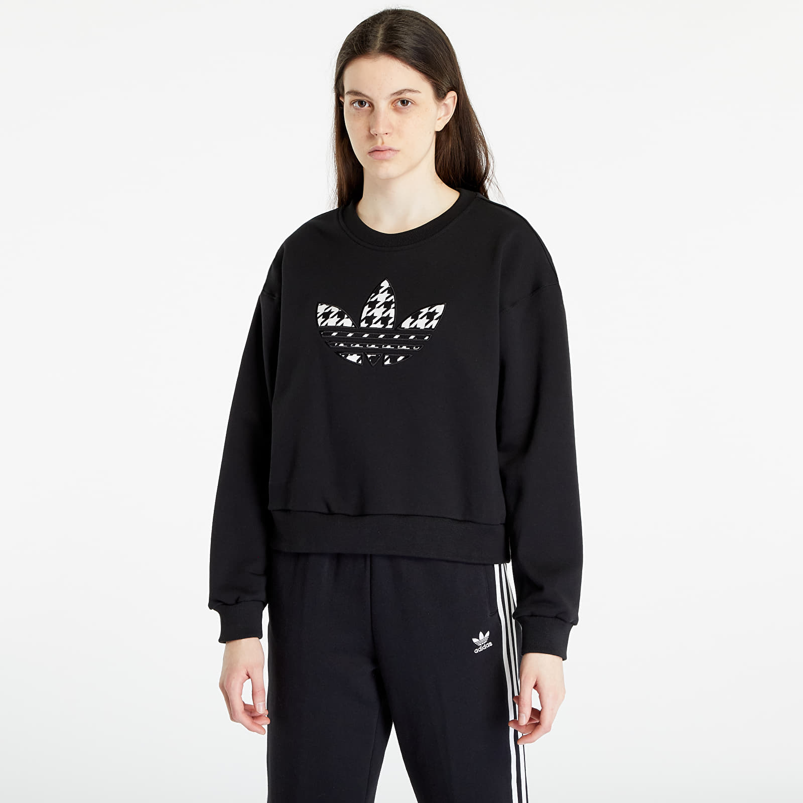 Mikiny adidas Originals Houndstooth Trefoil Infill Graphic Long Sleeve Sweatshirt Black