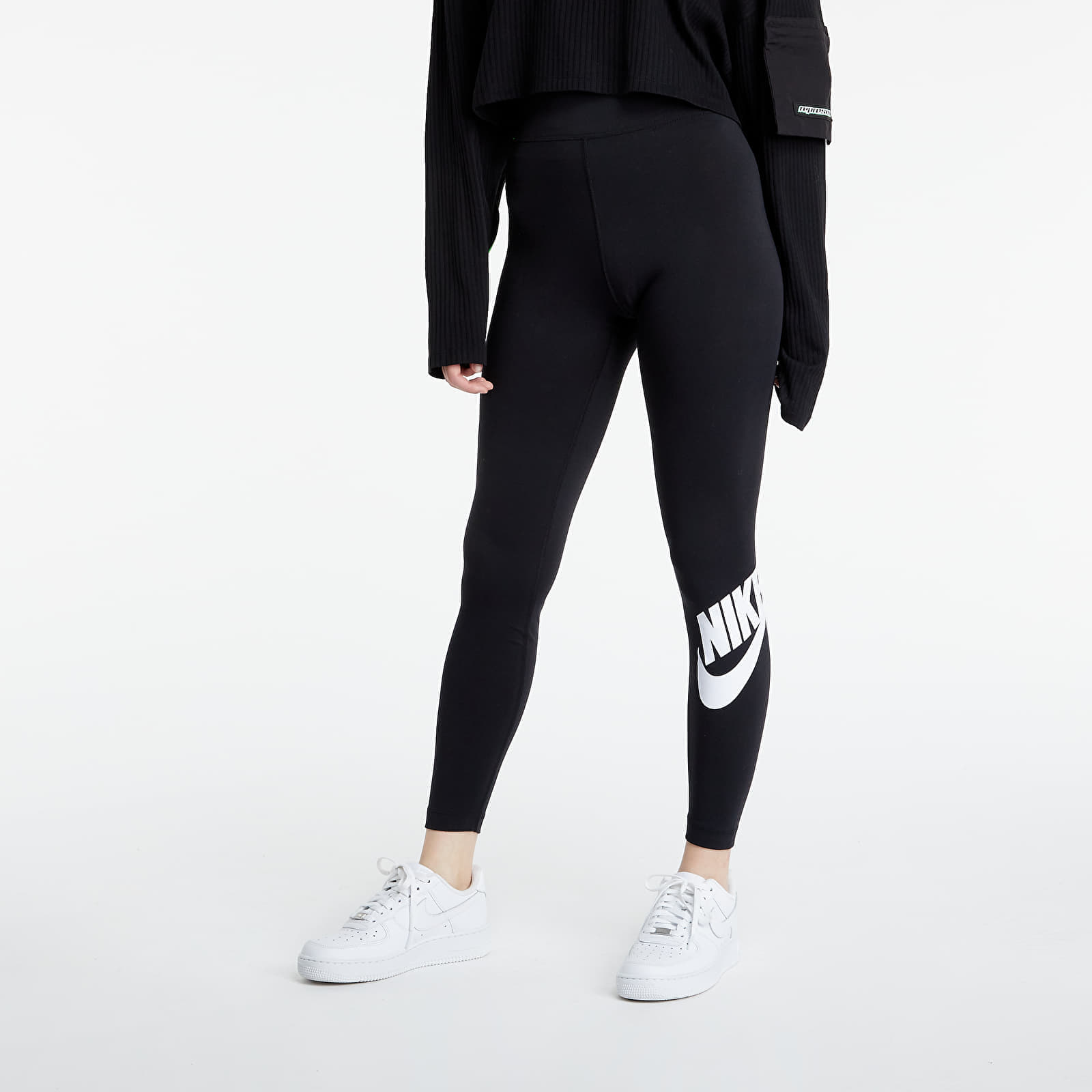 Nohavice Nike NSW Essential Women's High-Waisted Logo Leggings Black/ White