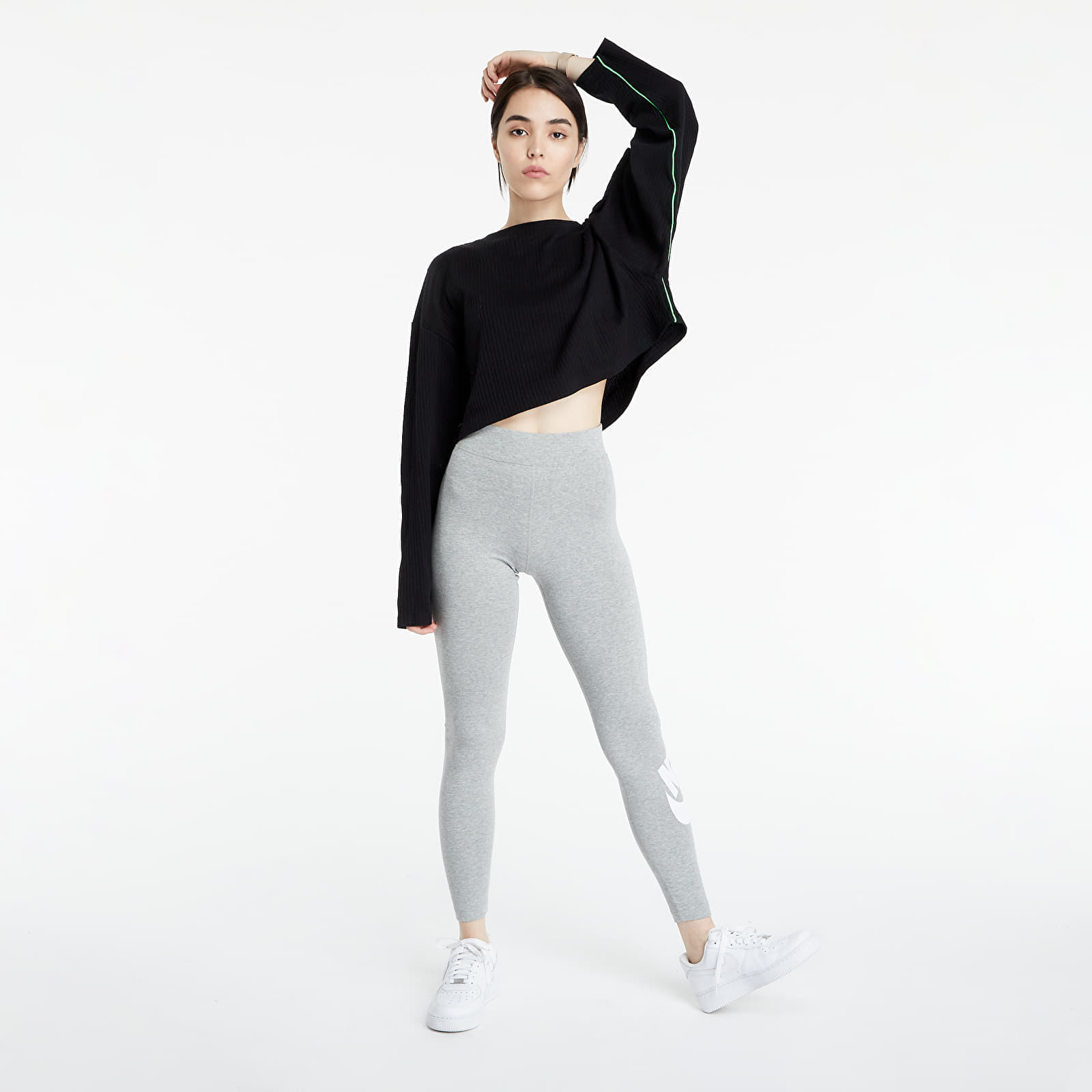 Legíny Nike Women's High-Waisted Logo Leggings Dk Grey Heather/ White