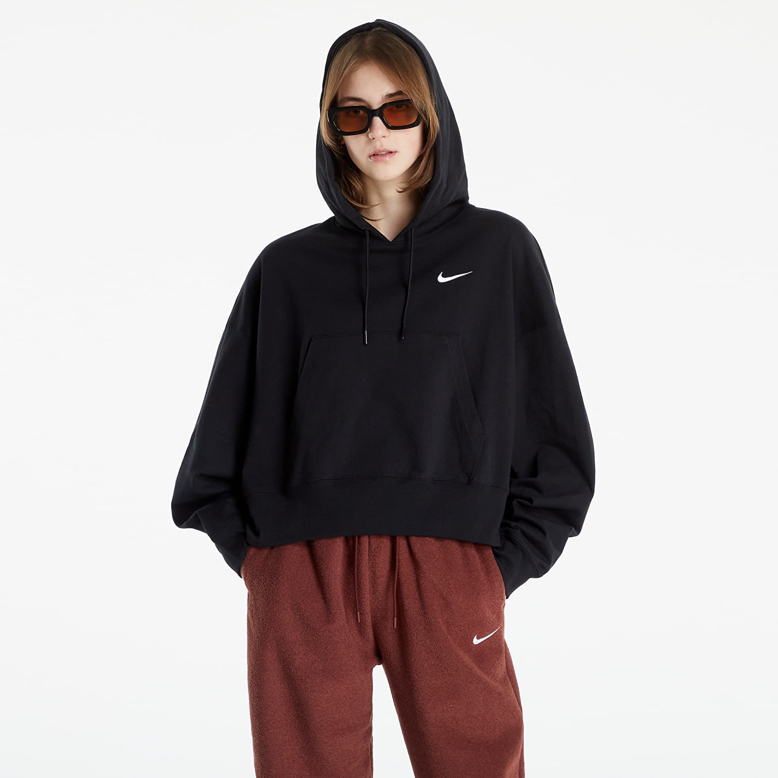 Mikiny Nike NSW Jersey Oversized Pullover Hoodie Black/ White