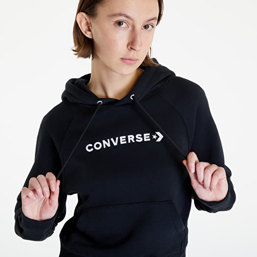 Fleece Wordmark Sweatshirts Hoodie Converse Pullover Black Queens |