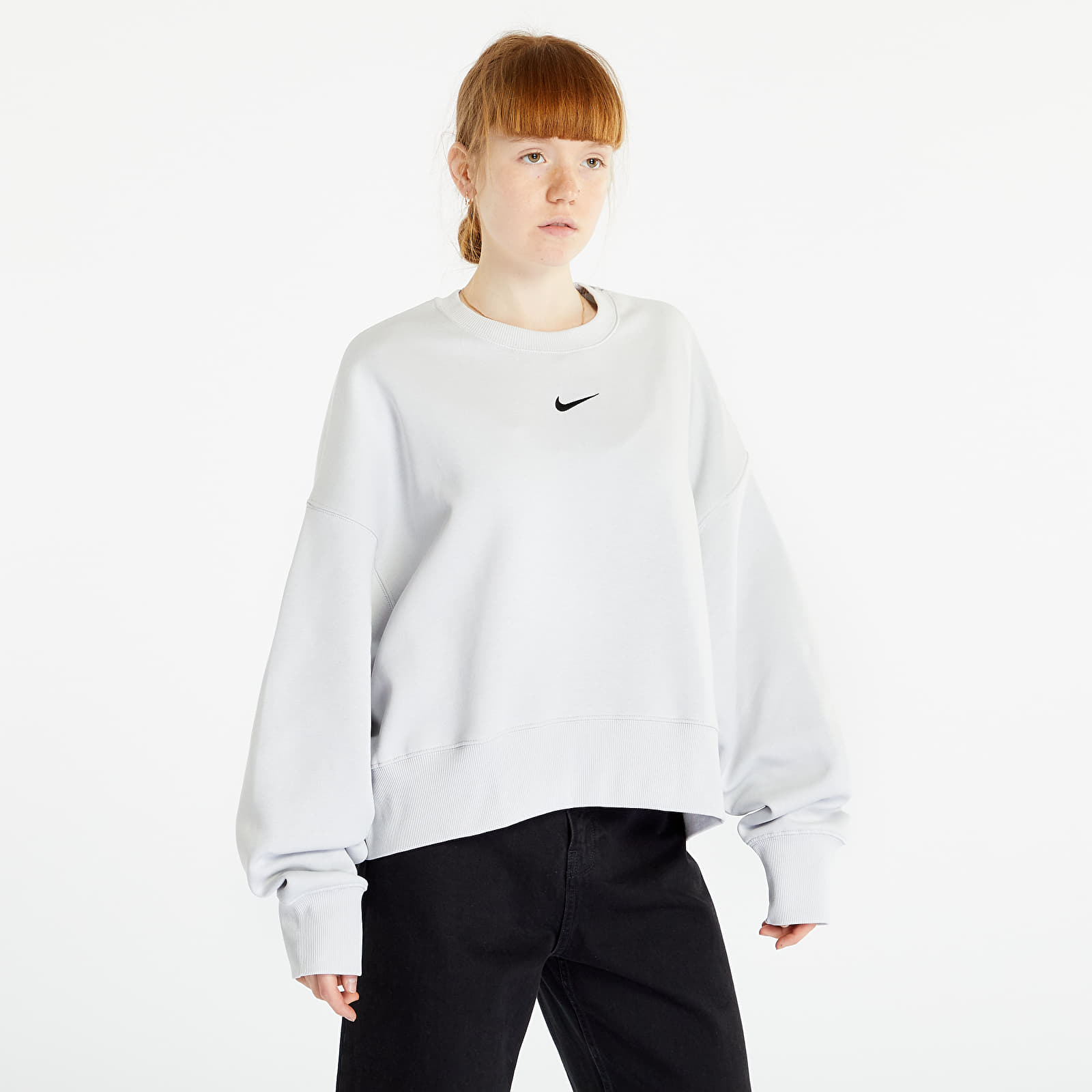 Mikiny Nike Sportswear Phoenix Fleece Women's Oversized Crewneck Sweatshirt Photon Dust/ Black