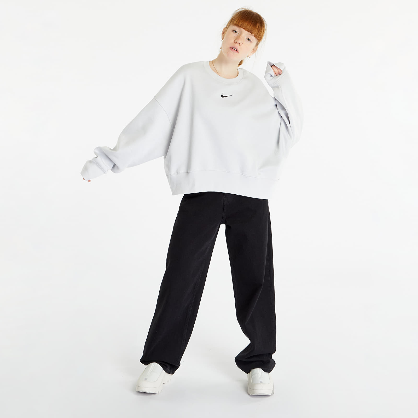 Mikiny Nike Sportswear Phoenix Fleece Women's Oversized Crewneck Sweatshirt Photon Dust/ Black