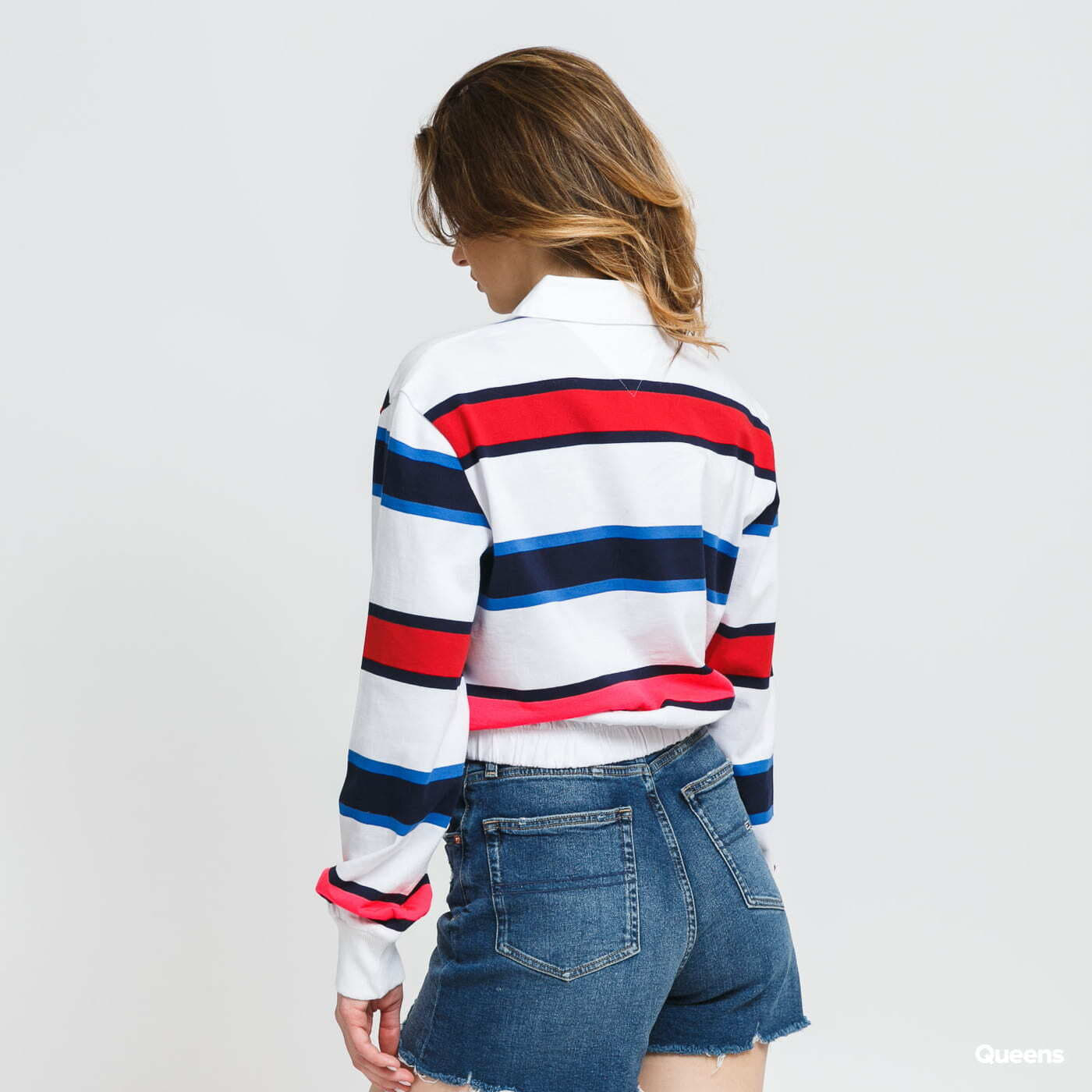 Tričká TOMMY JEANS W Striped Rugby Polo LS White/ Navy/ Red