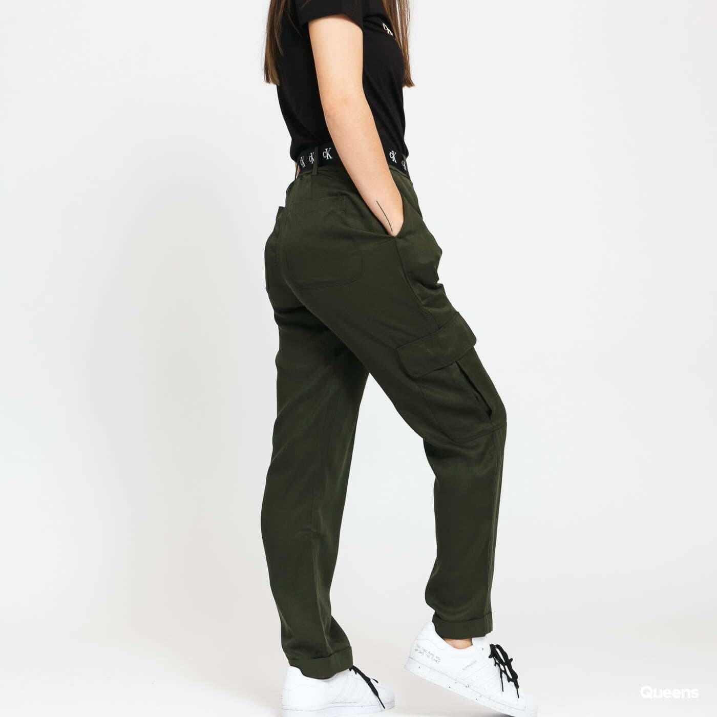 Cargo nohavice CALVIN KLEIN JEANS W Belted Utility Taper Olive