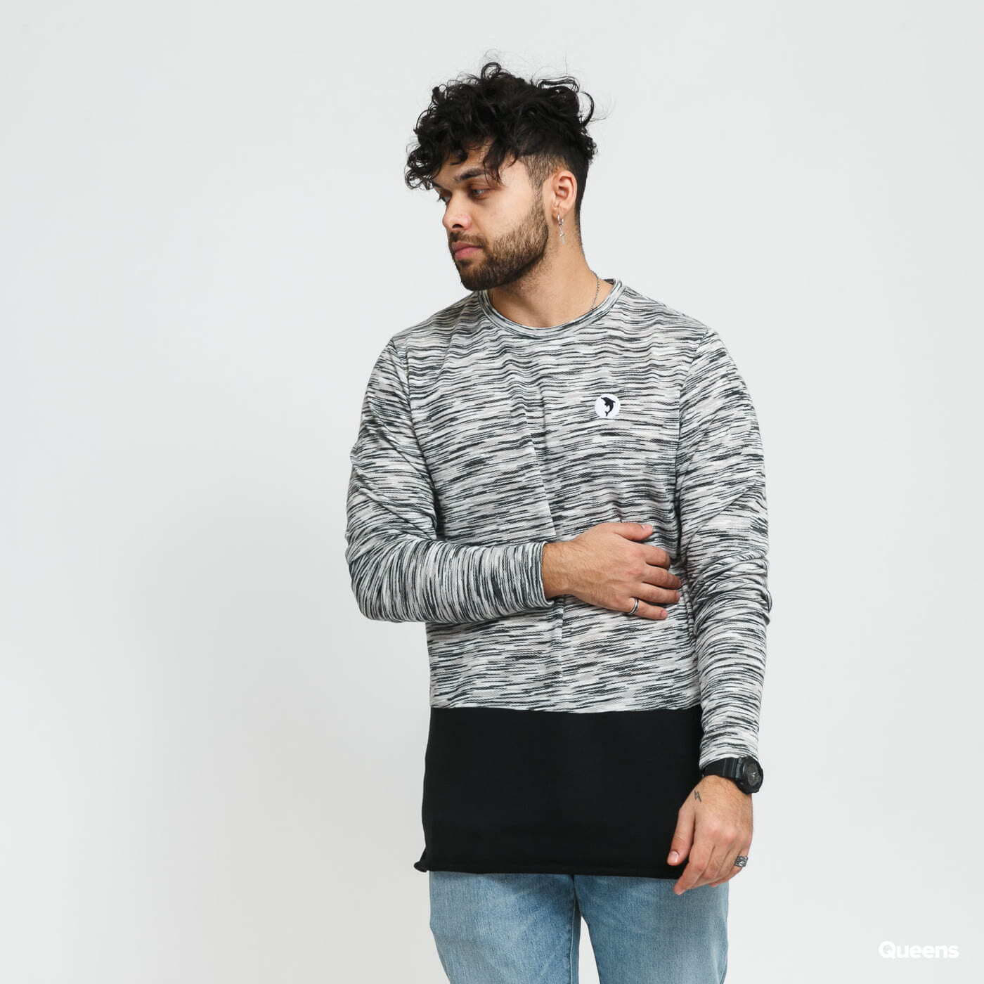 Mikiny Pink Dolphin Marble Weave Lightweight Sweater Grey/ White/ Black