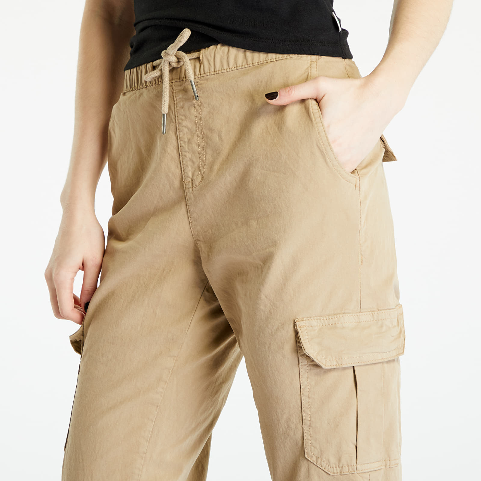 Cargo kalhoty Urban Classics Ladies High Waist Cargo Jogging Pants Union Beige