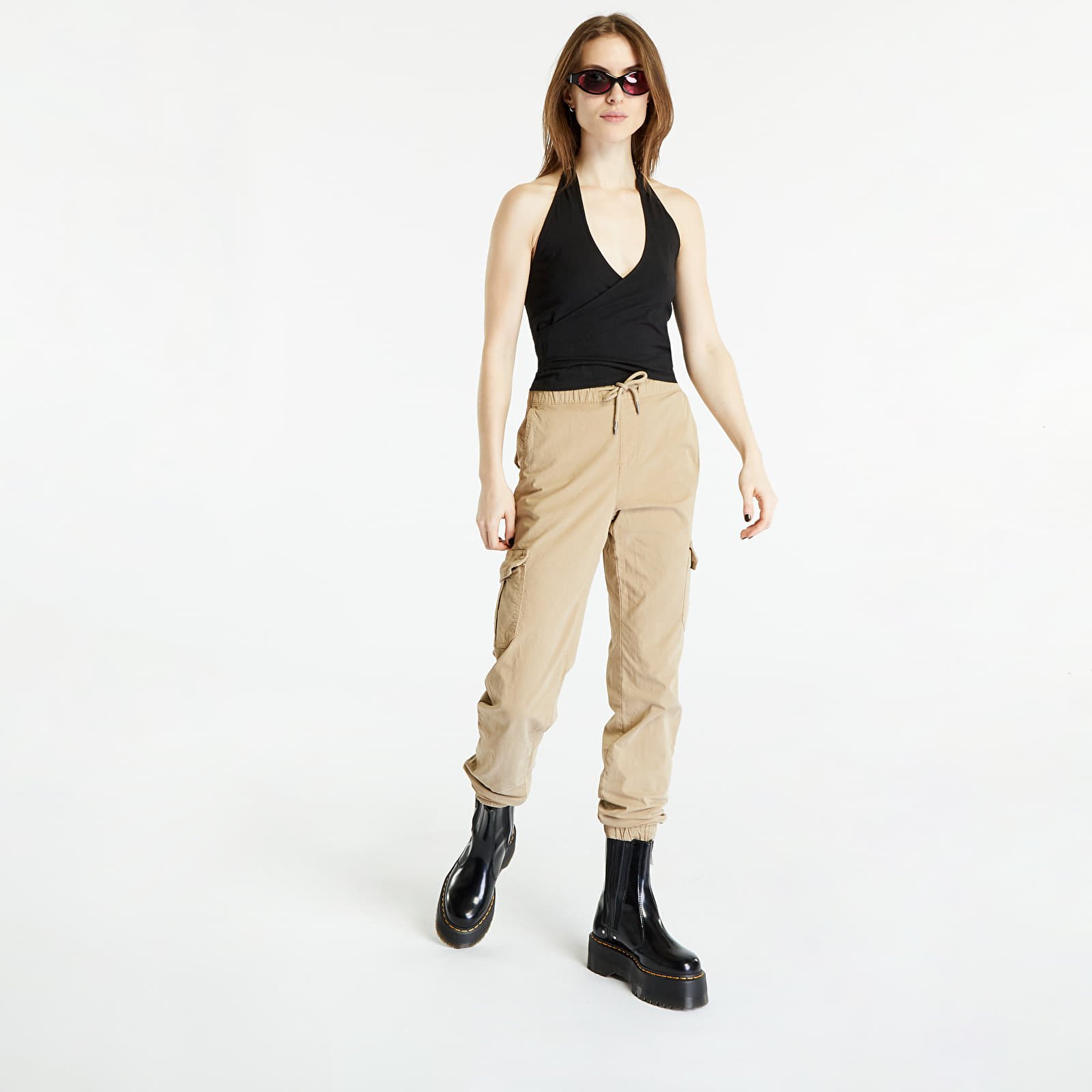 Cargo nohavice Urban Classics Ladies High Waist Cargo Jogging Pants Union Beige