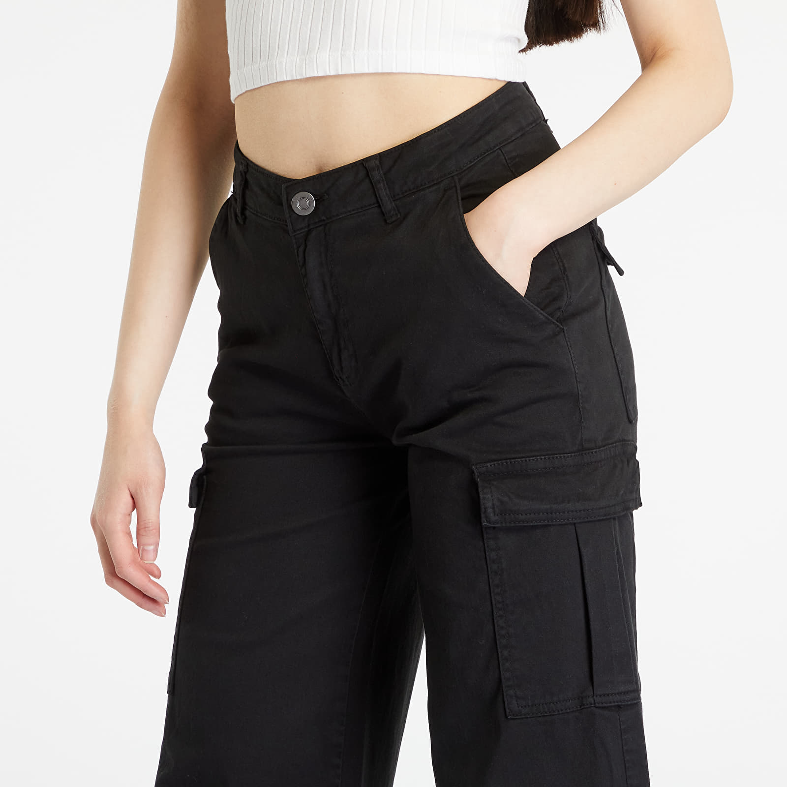 Urban Classics Pantaloni Cargo Donna Vita Alta - Gamba Larga In Twill Elasticizzato