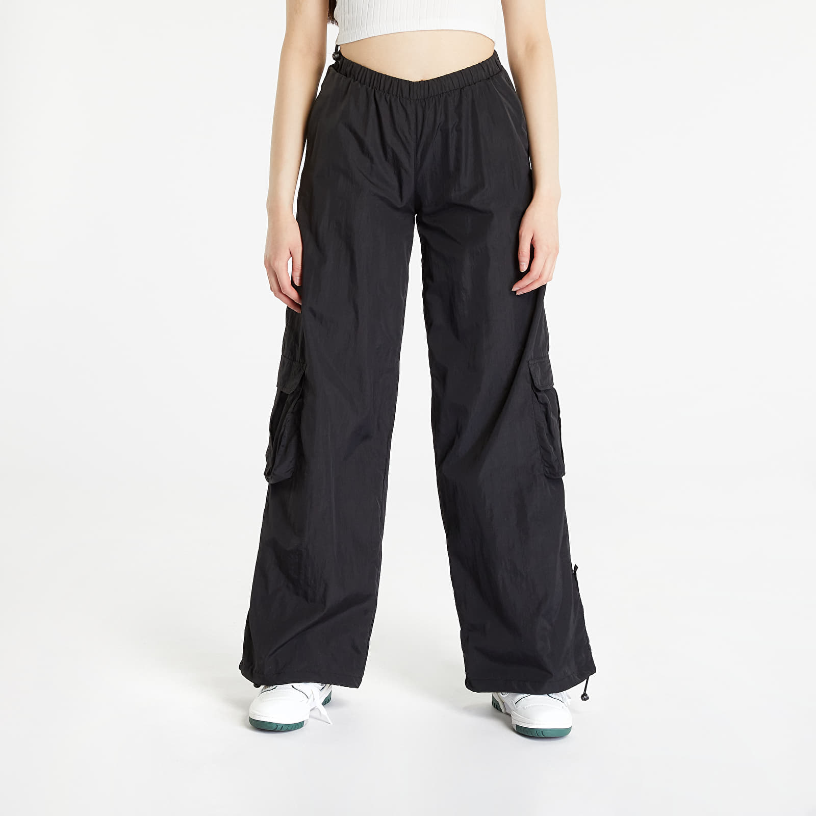 Nylon pants | Urban Queens Cargo Pants Ladies Classics Black Cargo Wide Crinkle