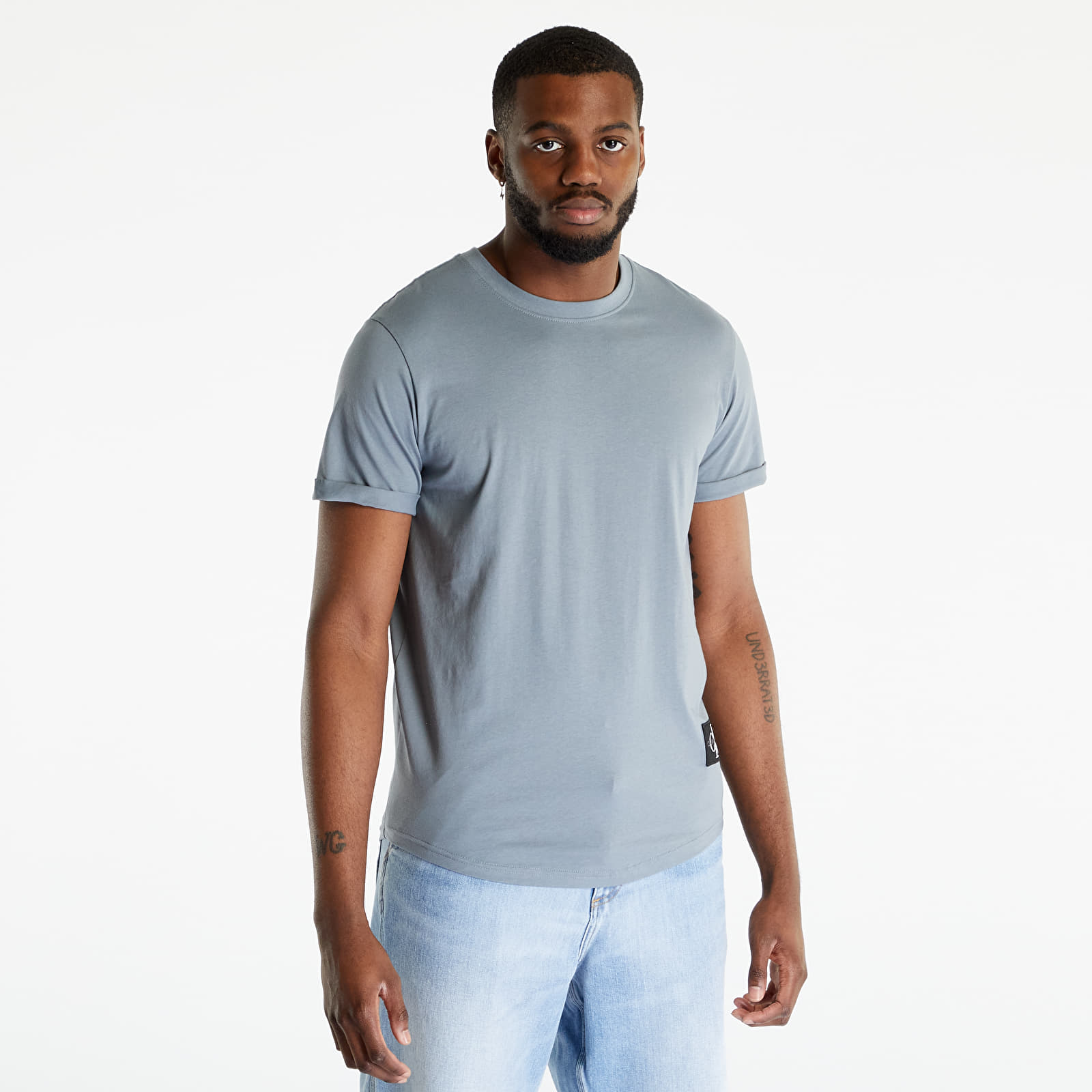 Tričká CALVIN KLEIN JEANS Badge Turn Up Sleeve S/S Knit Top Grey