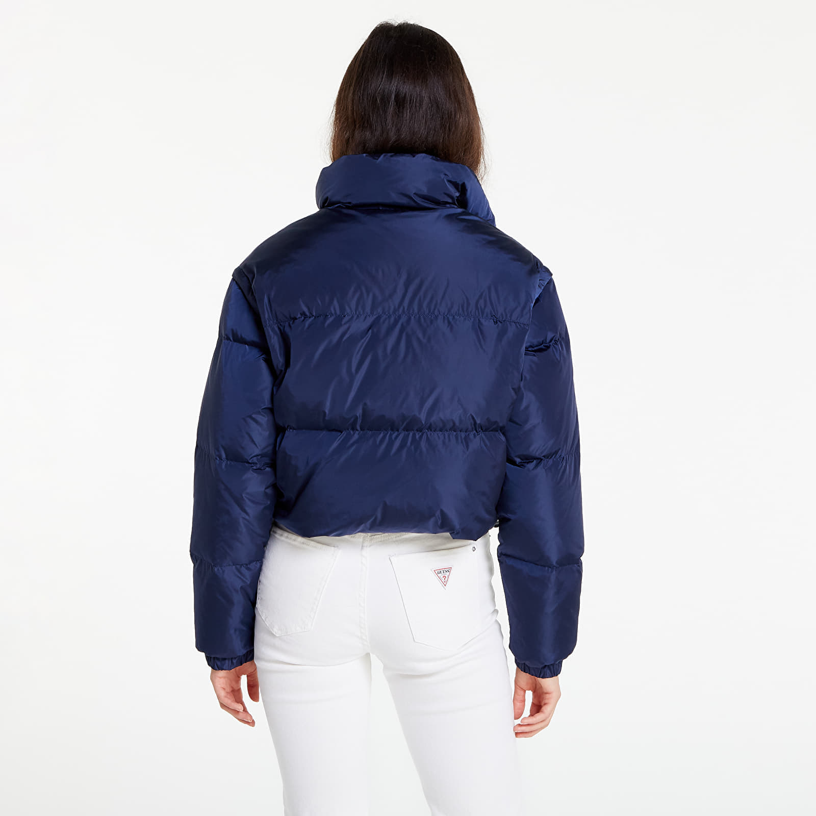 Navy blue cropped puffer jacket top
