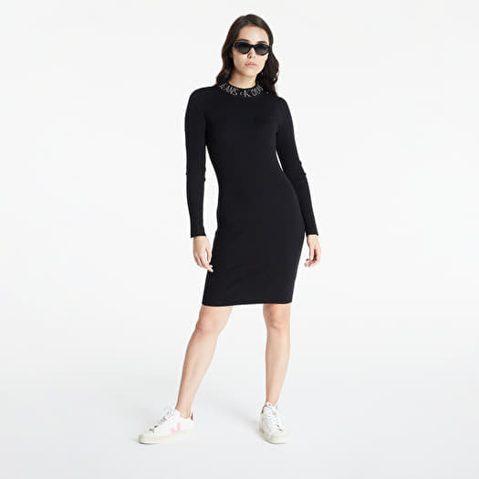 Kleider CALVIN KLEIN JEANS Calvin Klein Jeans Intarsia Logo Cut Out Rib  Dress Ck Black | Queens
