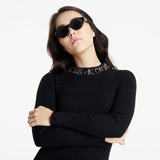 Kleider CALVIN KLEIN JEANS Calvin Klein Jeans Intarsia Logo Cut Out Rib Dress  Ck Black | Queens