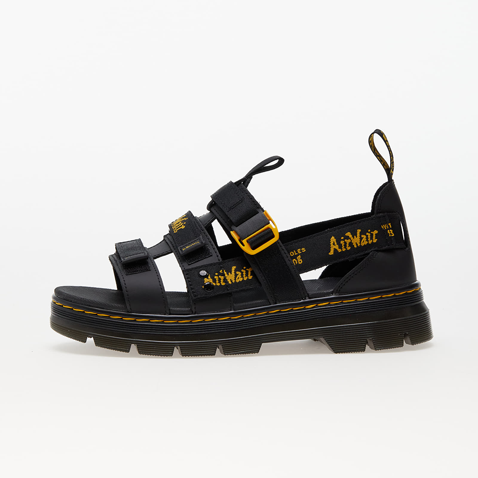 Men's sneakers and shoes Dr. Martens Pearson II Multi Strap Sandal Black Lustre Coated Leather & Black/ Dms Yellow Airwair Webbing