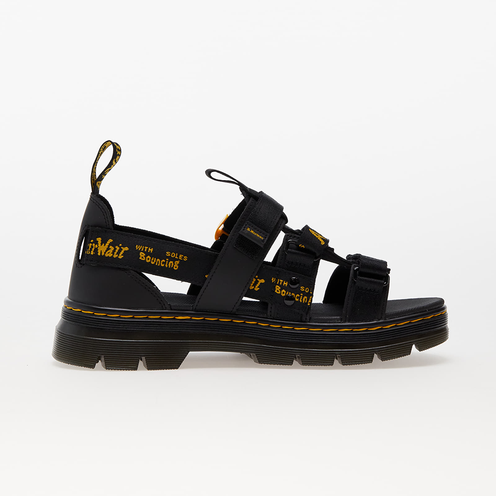 Men's sneakers and shoes Dr. Martens Pearson II Multi Strap Sandal Black Lustre Coated Leather & Black/ Dms Yellow Airwair Webbing