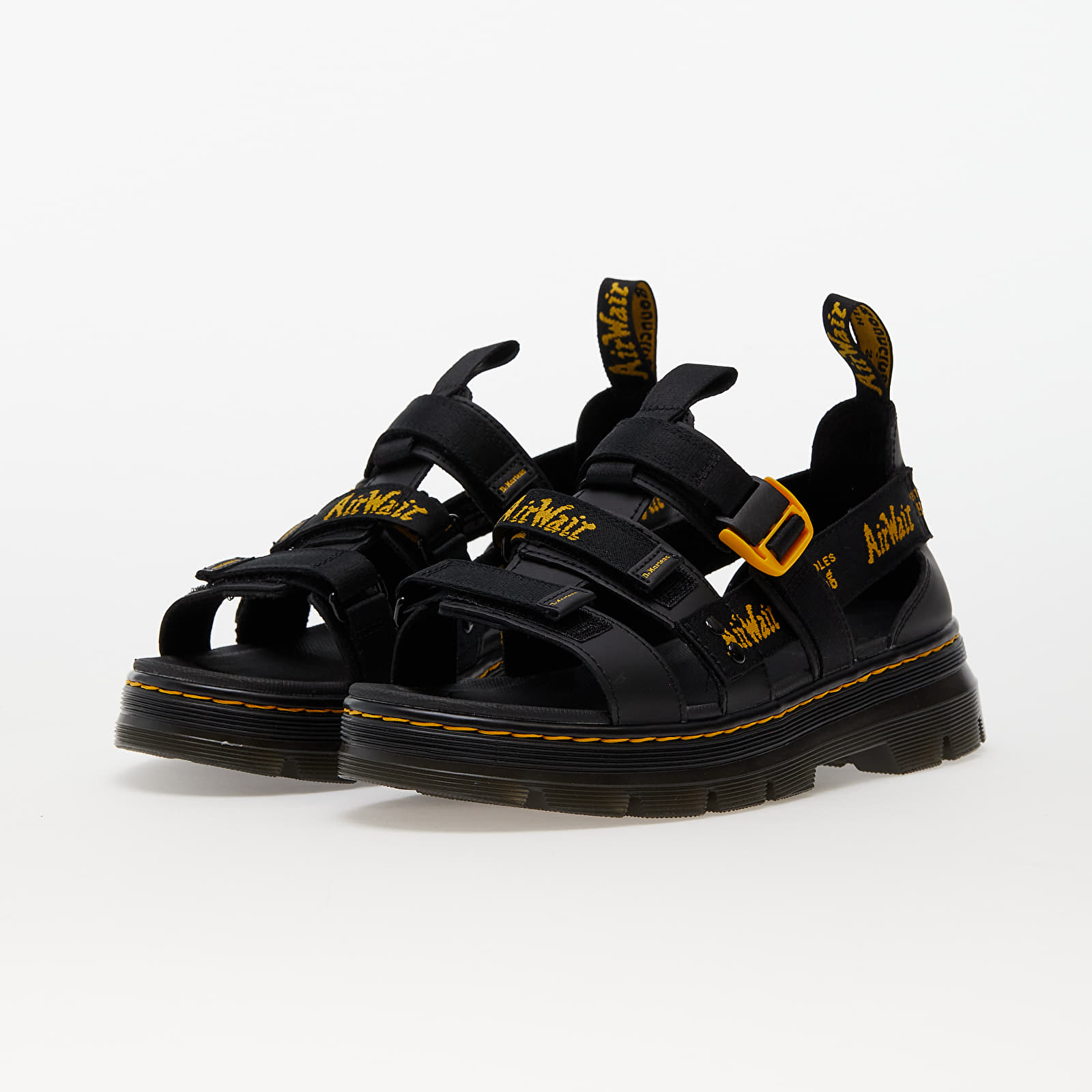 Men's sneakers and shoes Dr. Martens Pearson II Multi Strap Sandal Black Lustre Coated Leather & Black/ Dms Yellow Airwair Webbing