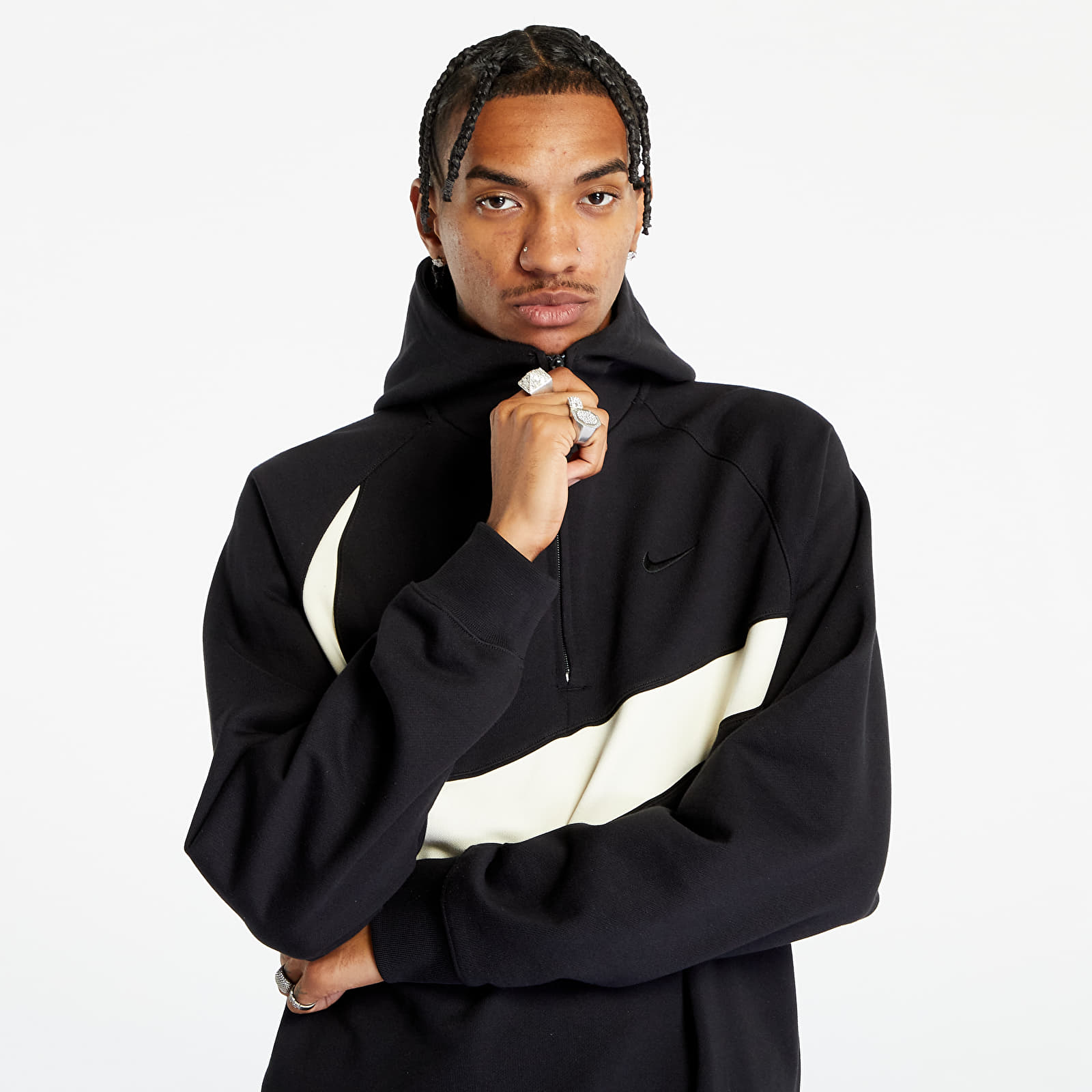 Hanorace Nike Swoosh Men's 1/2-Zip Hoodie Black/ Coconut Milk/ Black