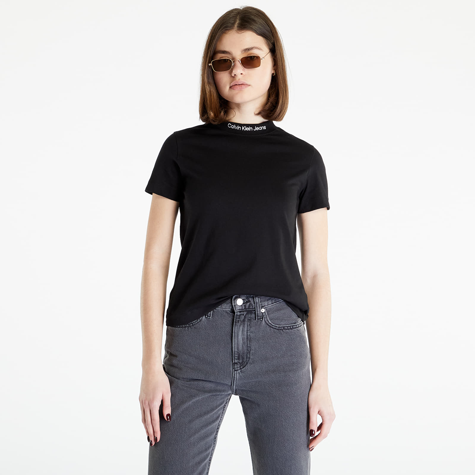 T-shirts CALVIN KLEIN JEANS Logo Neckline Straight Top Black | Queens