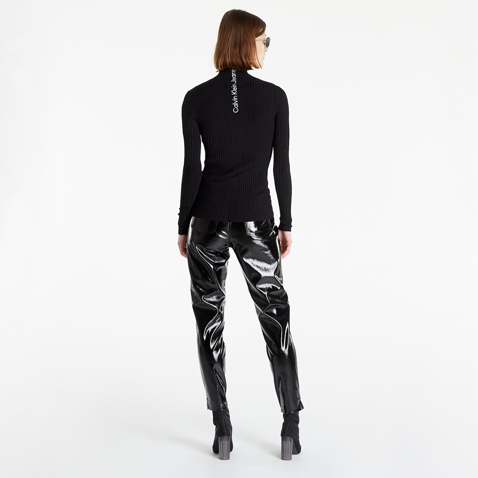 Swetry CALVIN KLEIN JEANS Back Logo Shiny Sweater Ck Black