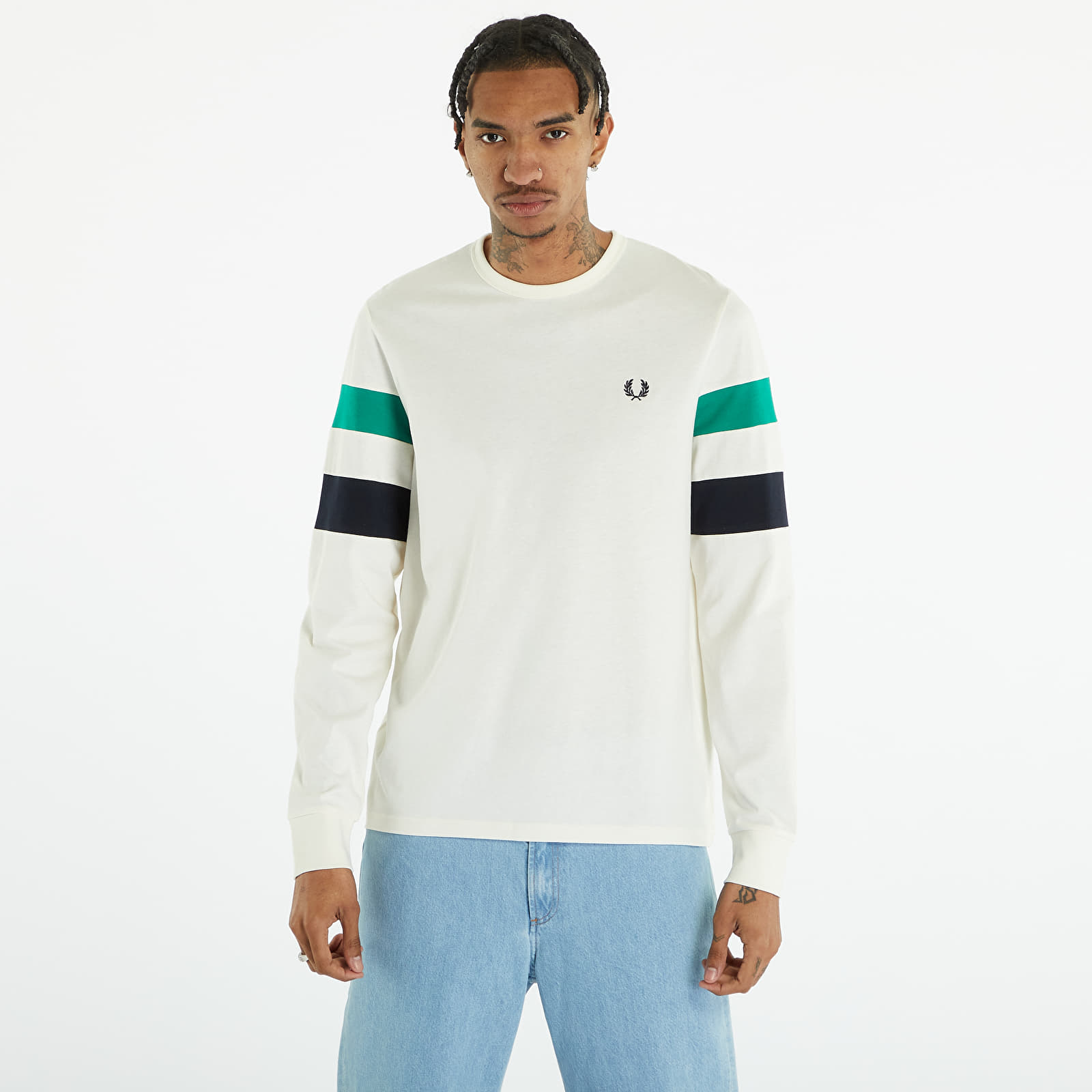 Tricou FRED PERRY Panelled Sleeve LS T-shirt Ecru