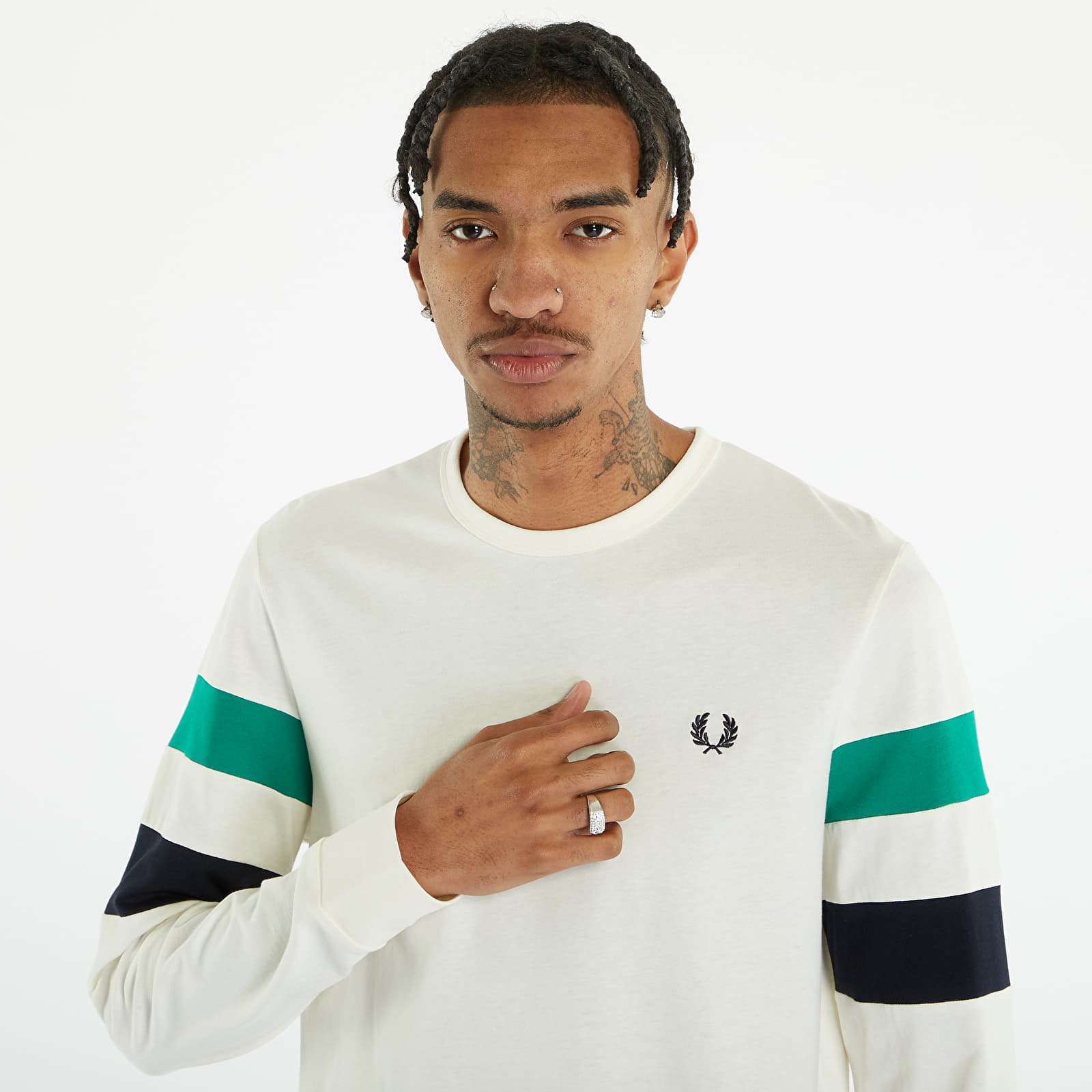 T shirts FRED PERRY Panelled Sleeve LS T shirt Ecru Queens