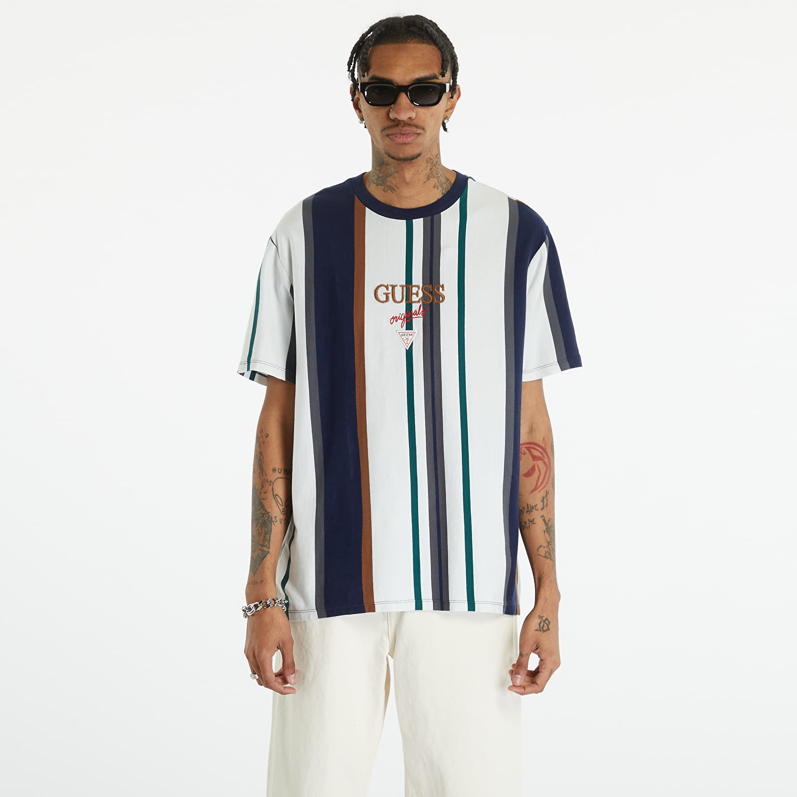 T Shirts GUESS Go Brandt Stripe Tee White Peaks Multi Queens