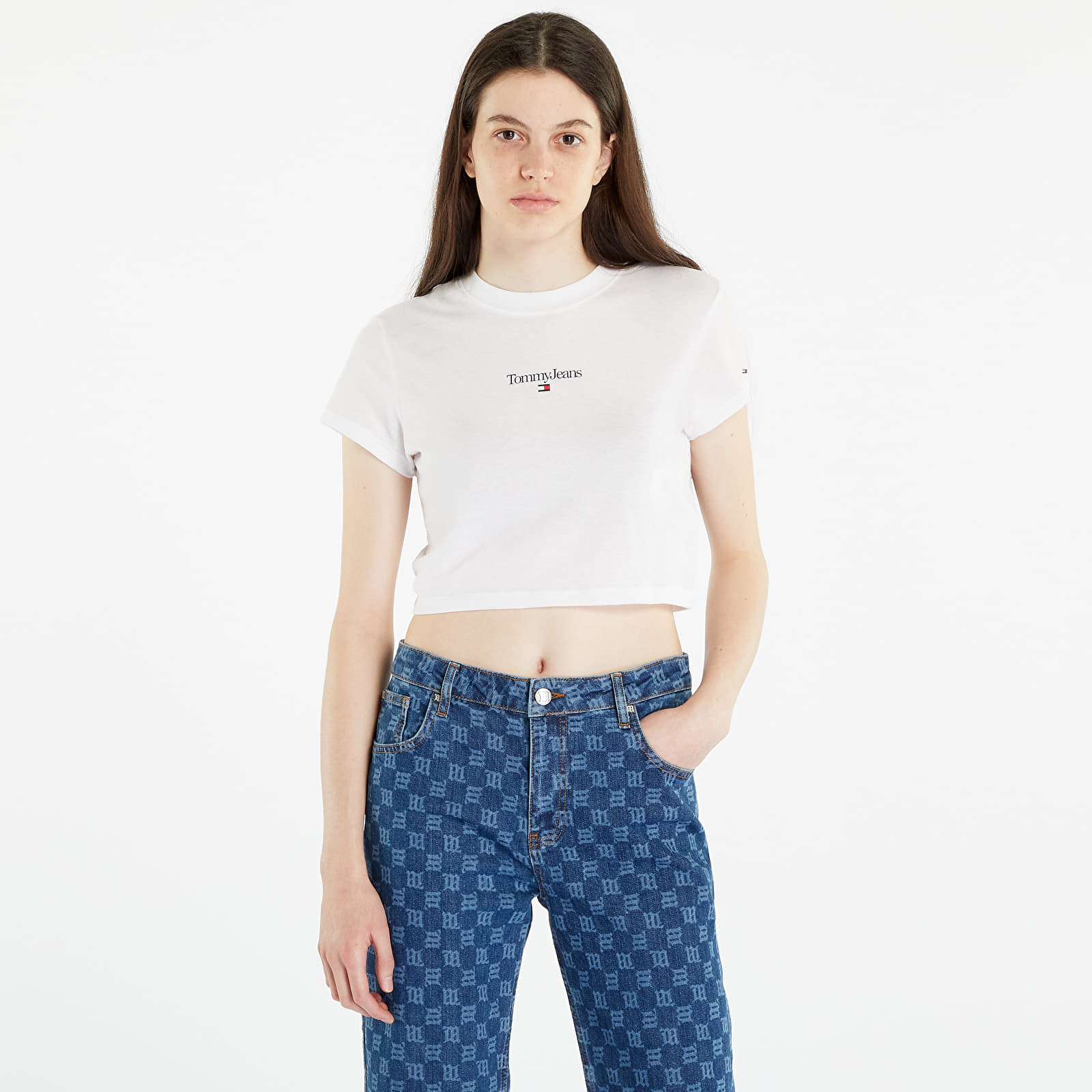 T shirts TOMMY JEANS Essential Logo Cropped T Shirt White Queens