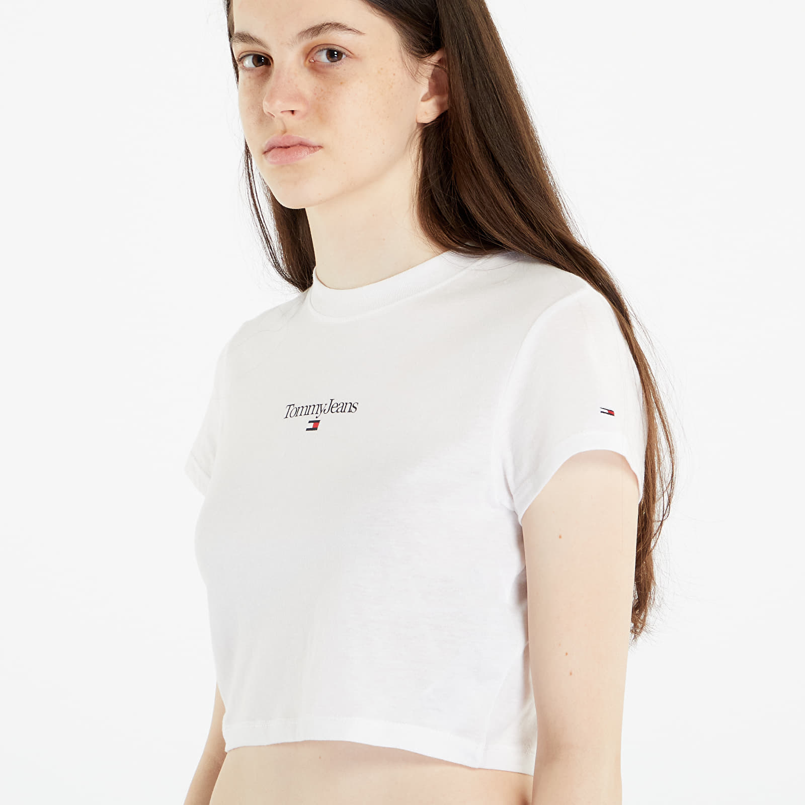 Trička TOMMY JEANS Essential Logo Cropped T-Shirt White