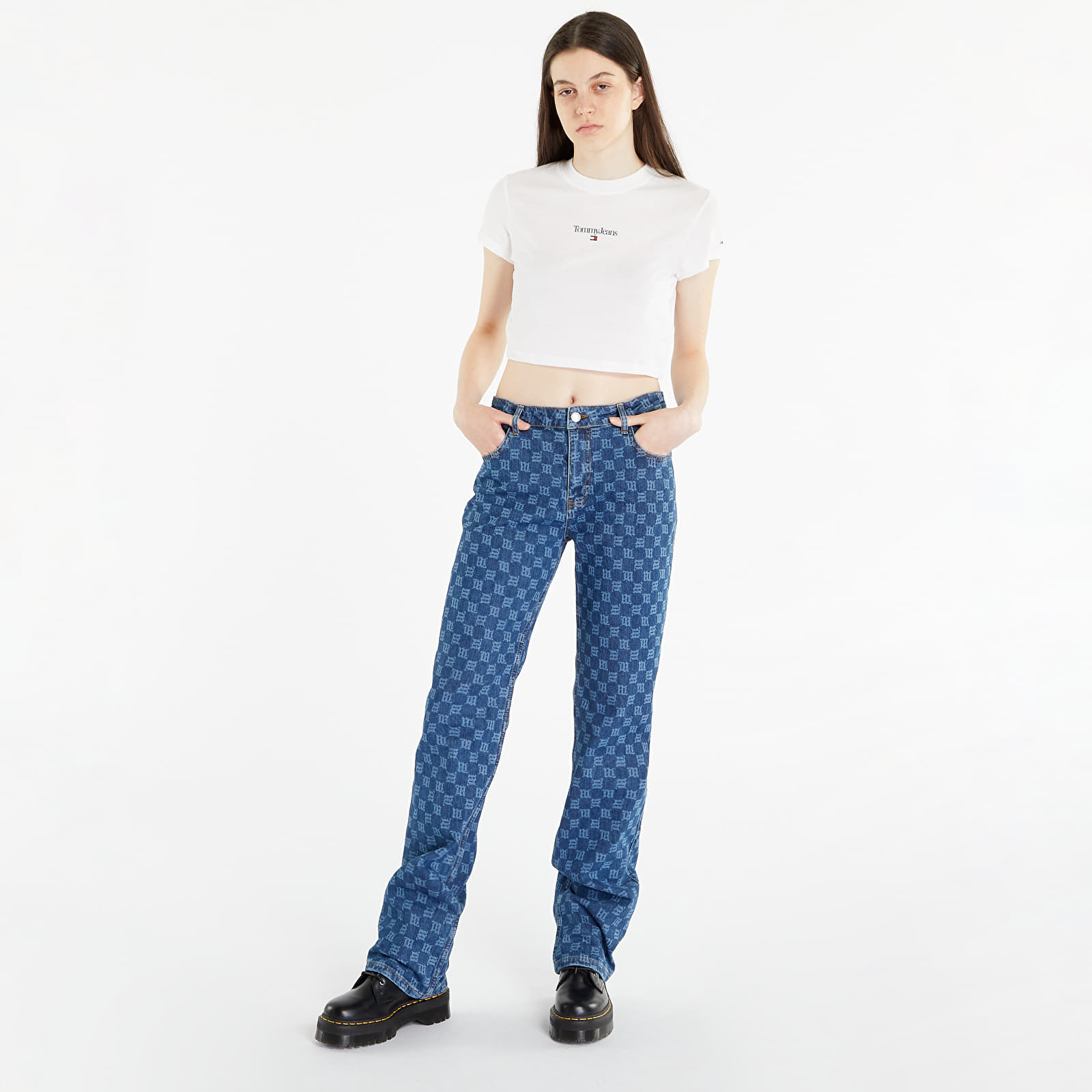 Trička TOMMY JEANS Essential Logo Cropped T-Shirt White