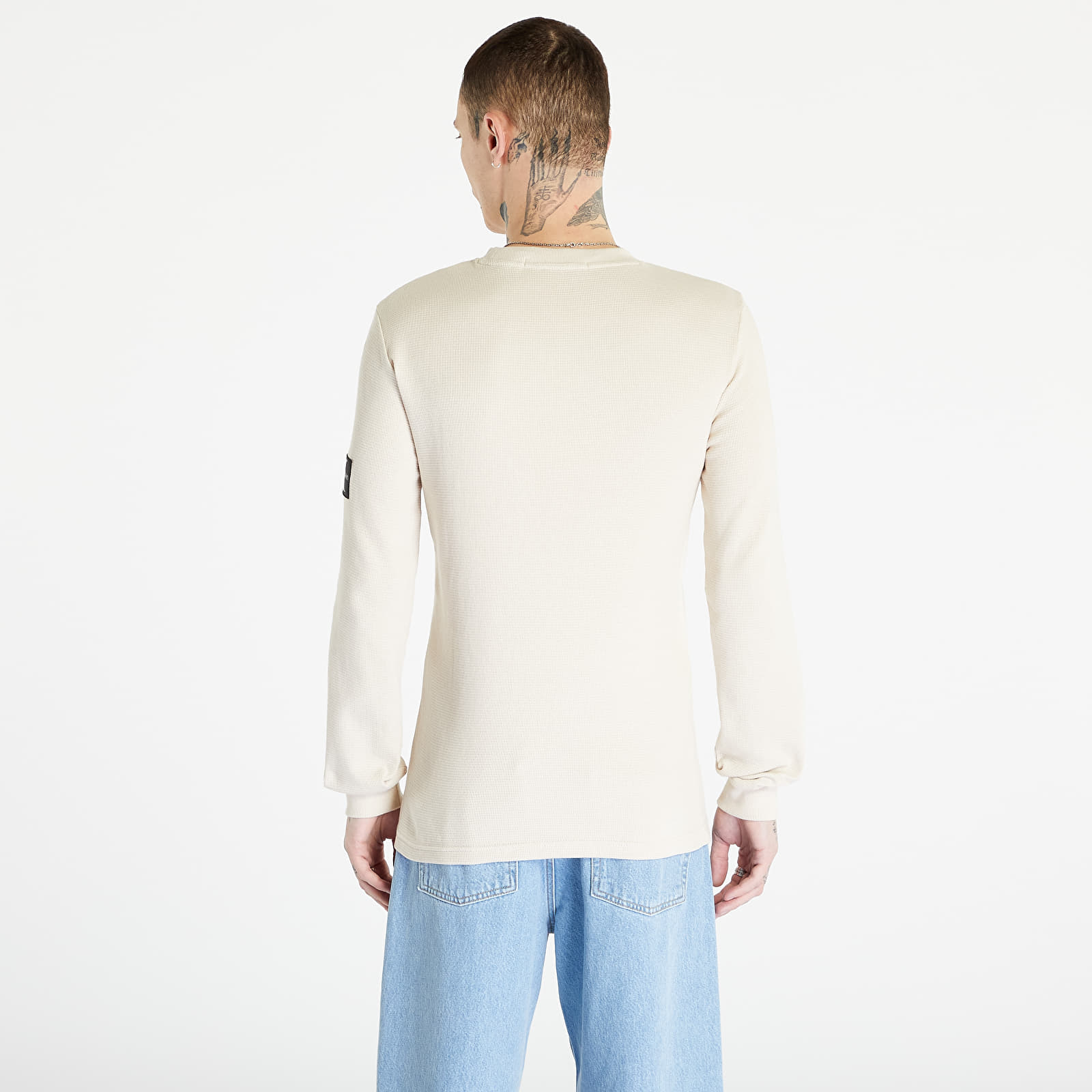 Trička CALVIN KLEIN JEANS Monologo Badge Waffle L/S Knit Top Beige
