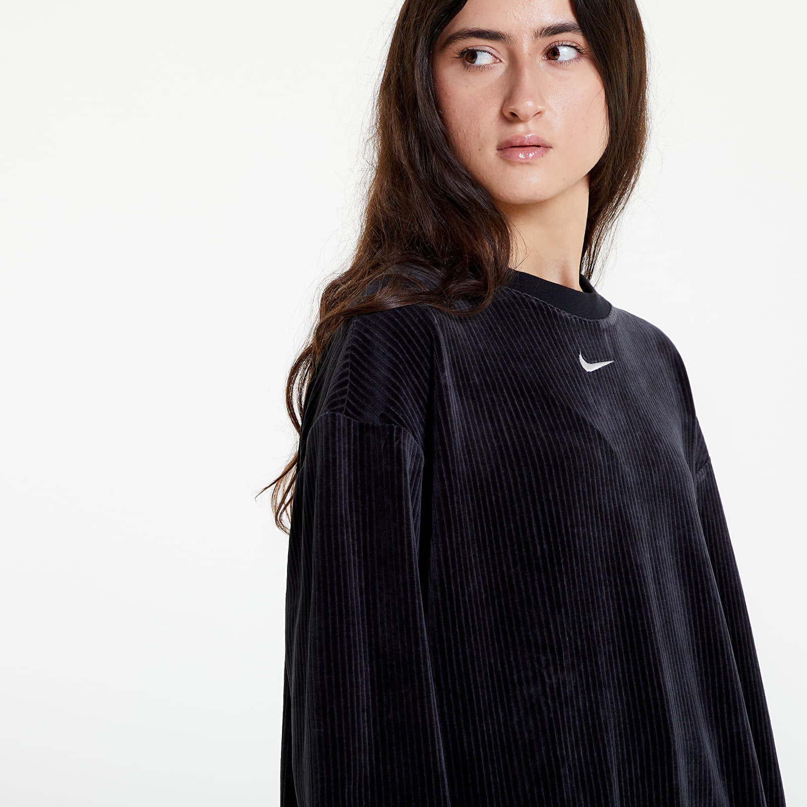 Rochii Nike Sportswear Women's Velour Long Sleeve Crew Dress Black/ Sail