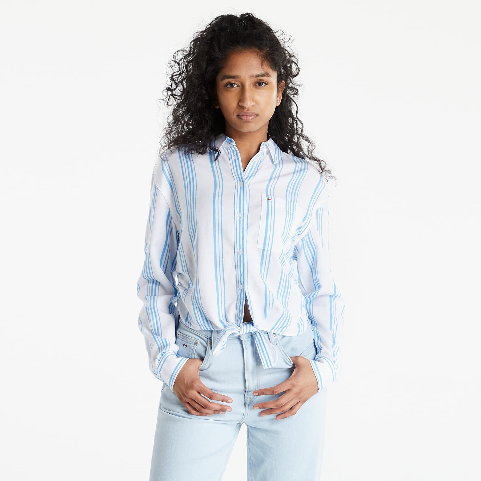 Tricouri TOMMY JEANS Front Tie Stripe Shirt Blue Crush/ Multi