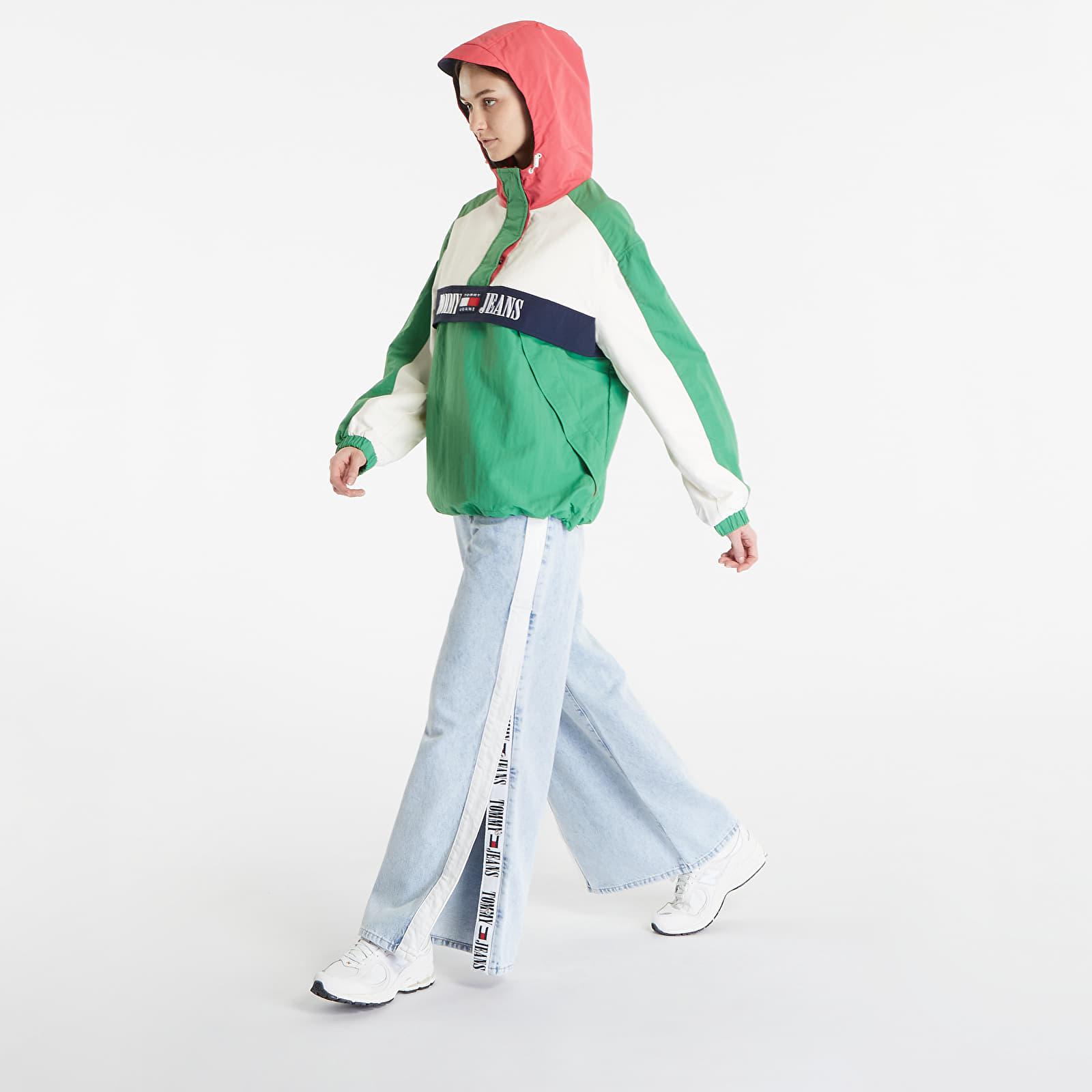 Windjacke TOMMY JEANS Hooded Archive Chicago Windbreaker Popover Jacket Coastal Green/ Multi