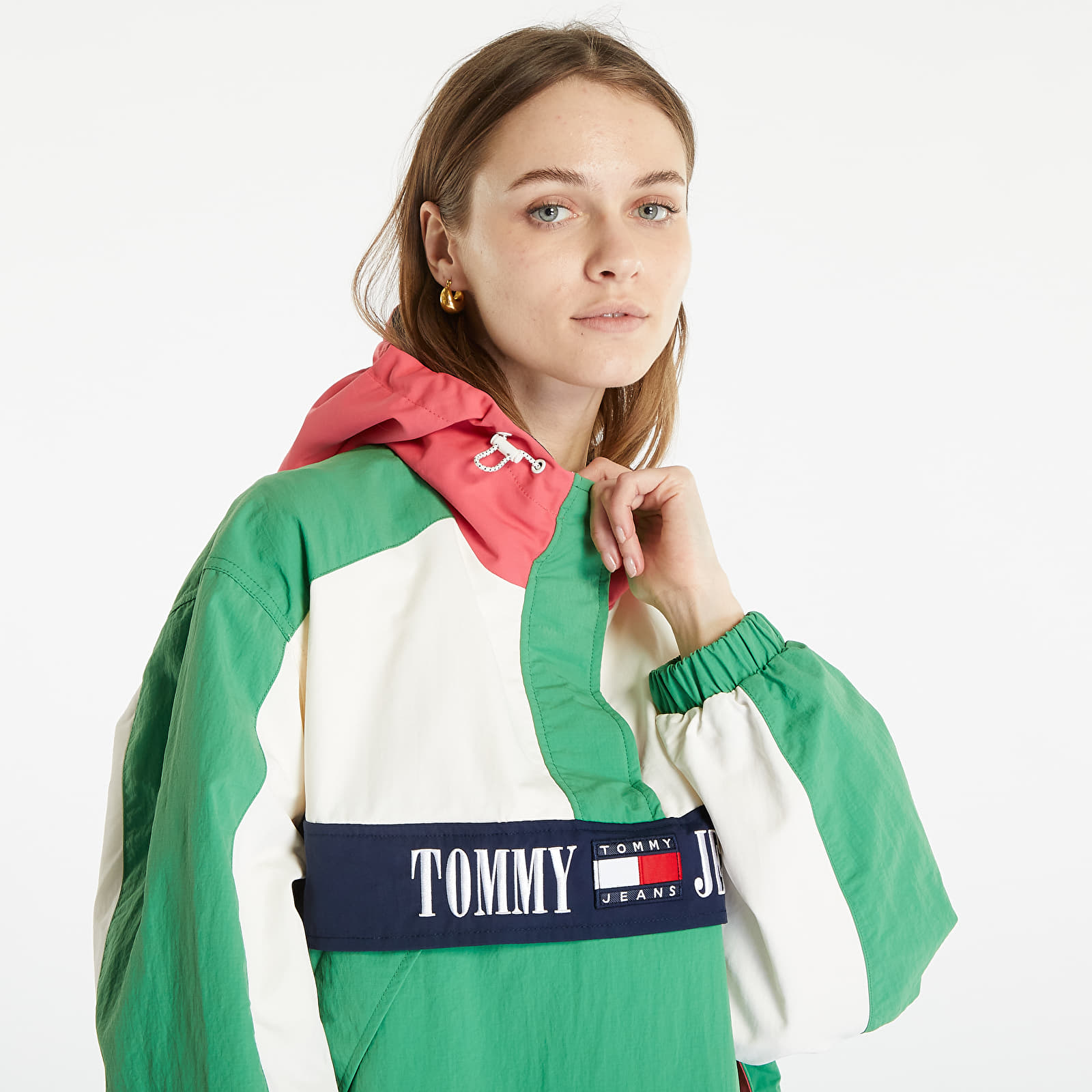 Windjacke TOMMY JEANS Hooded Archive Chicago Windbreaker Popover Jacket Coastal Green/ Multi